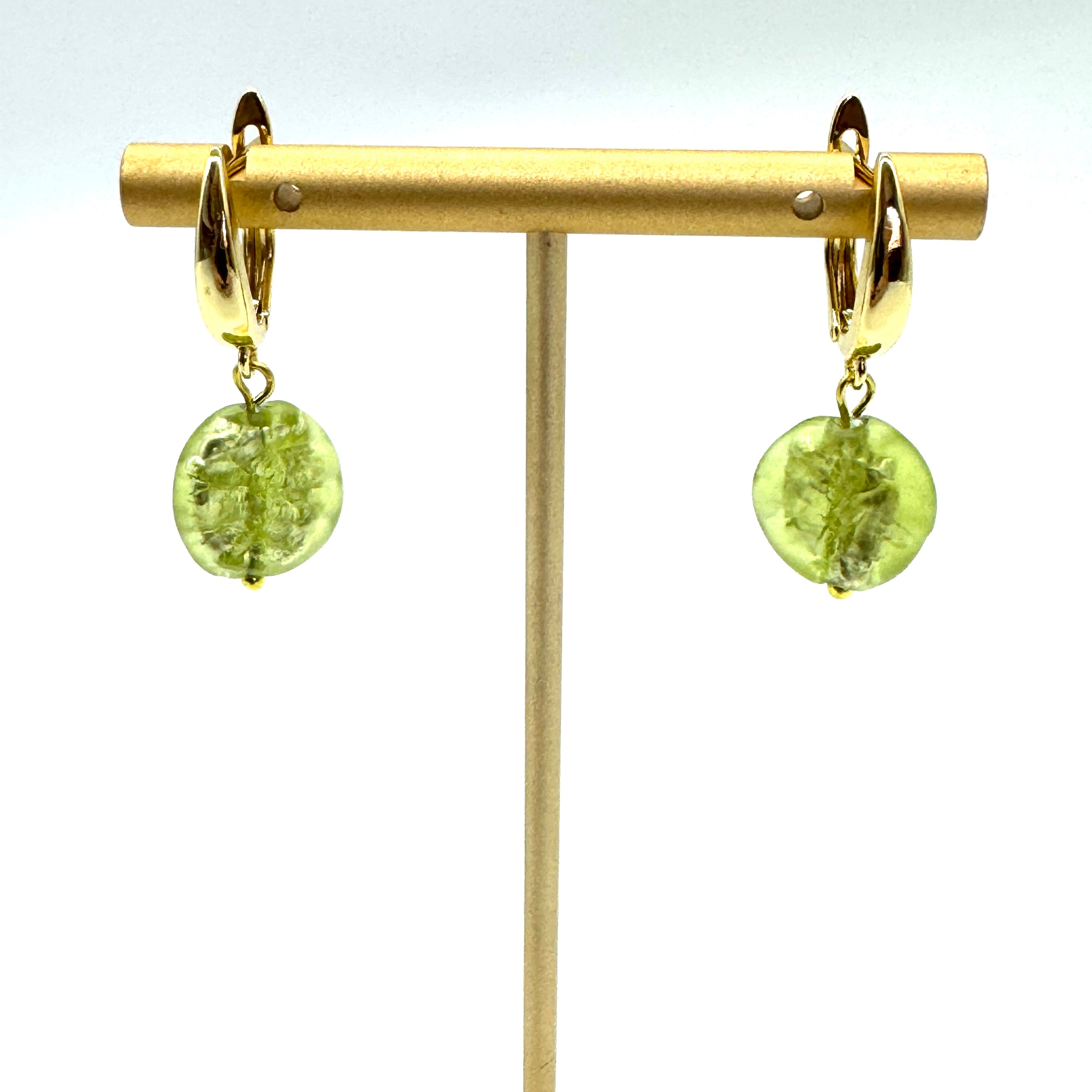 Sage French Foil Glass Hugger Click Earrings