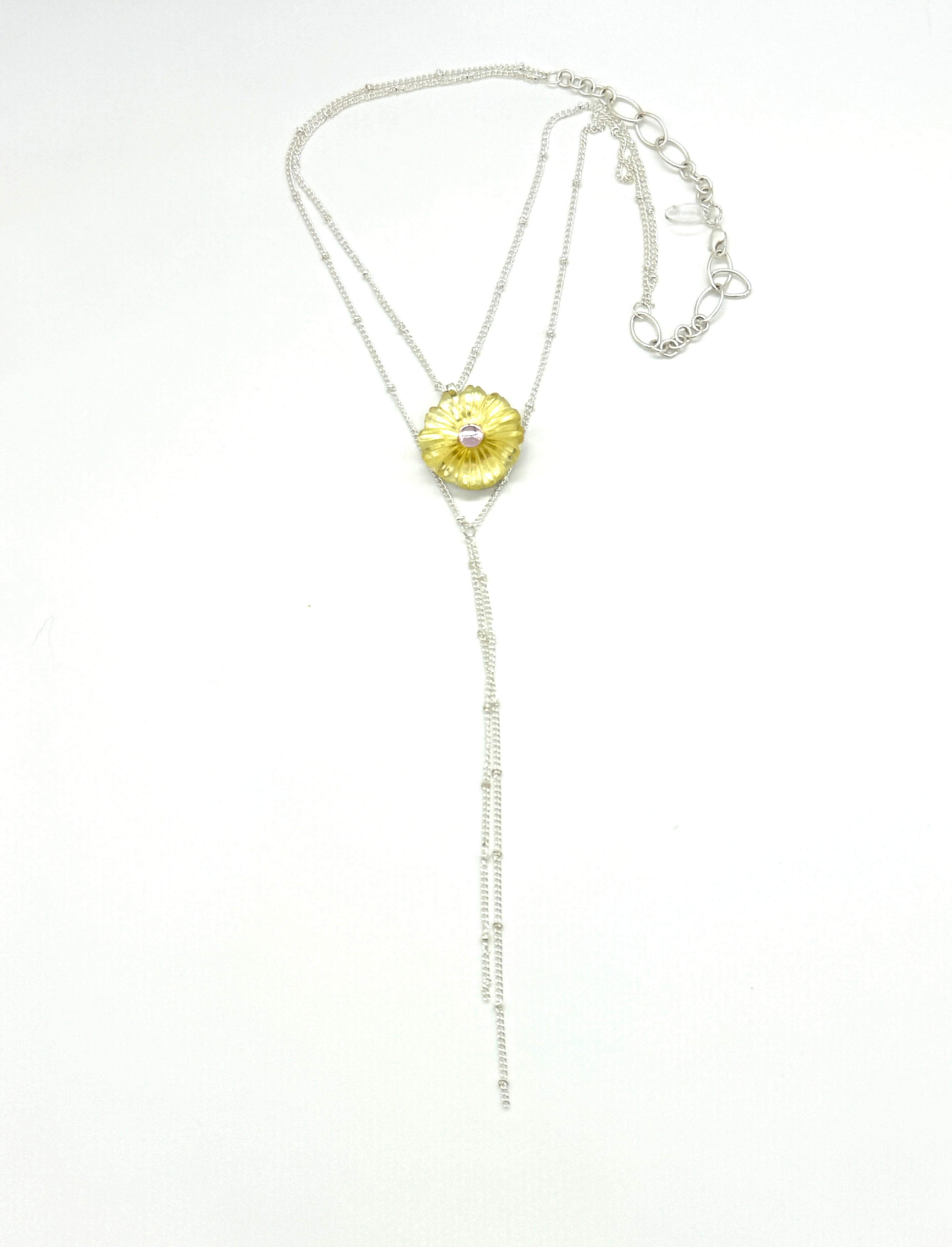 Flower Power Vintage Yellow Glass with Titanic Tassel Necklace