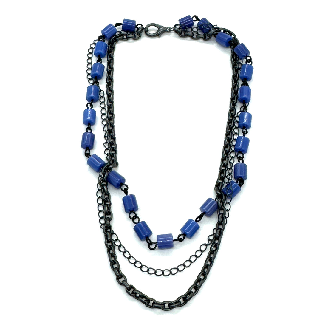 Triple Threat Blue &amp; Matte Gun Metal Necklace