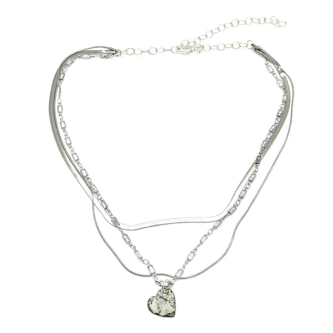 Silver Sculpted Heart 3 Tier Necklace