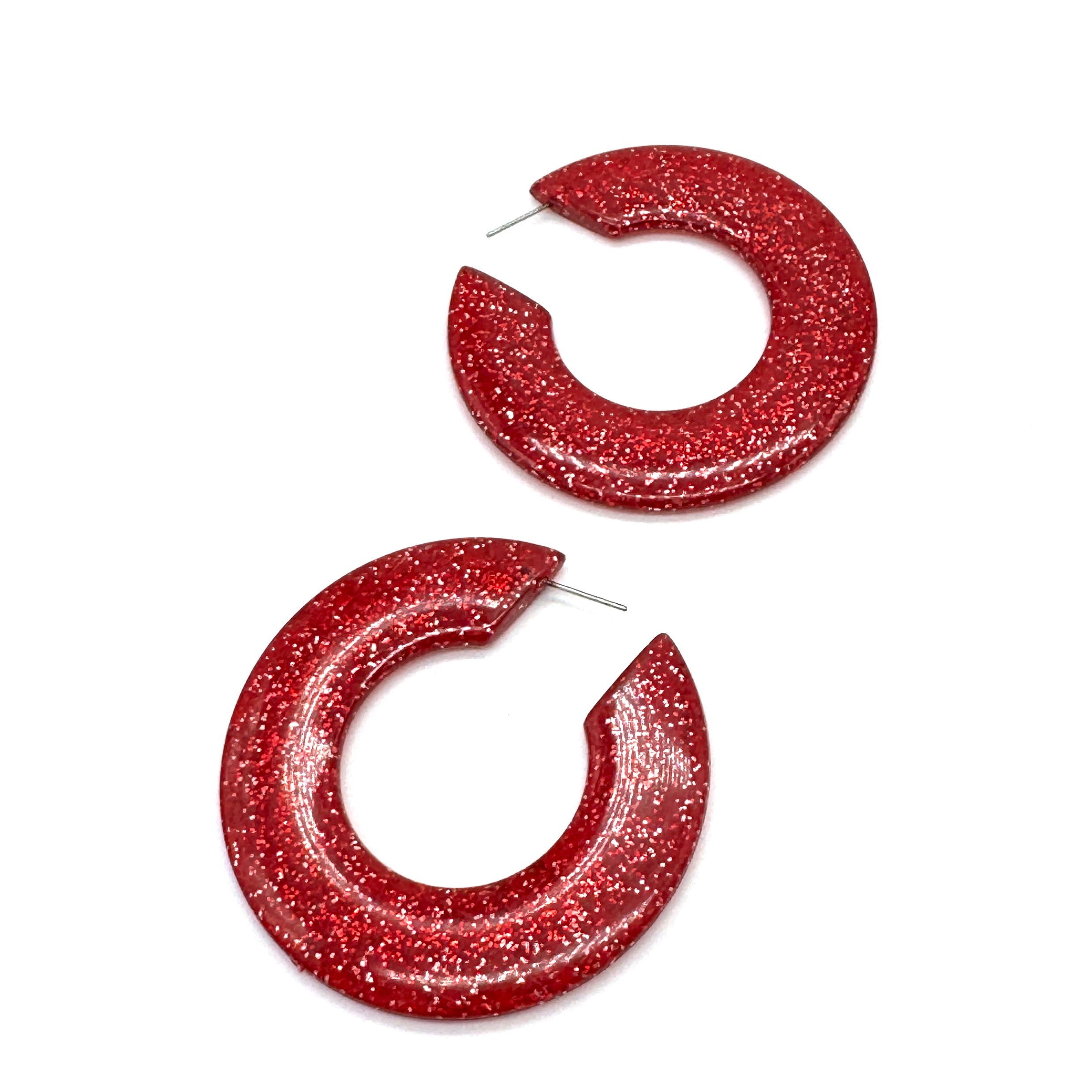 Red Glitter Large Twiggy Hoop Earrings
