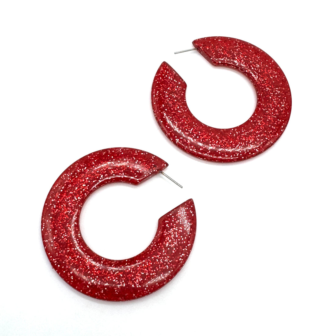Red Glitter Large Twiggy Hoop Earrings