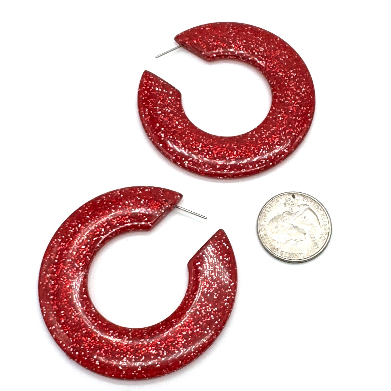 Red Glitter Large Twiggy Hoop Earrings