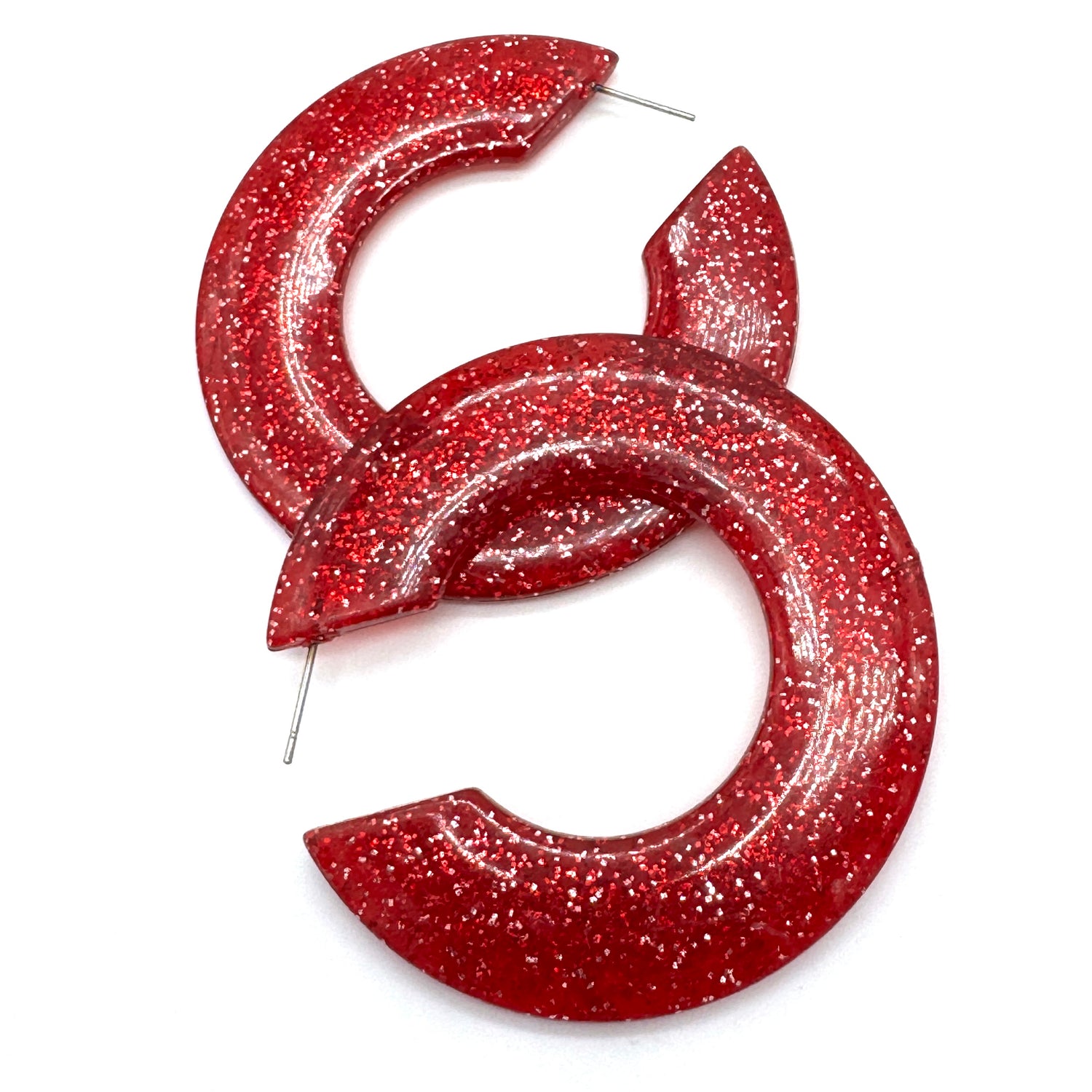 Red Glitter Large Twiggy Hoop Earrings