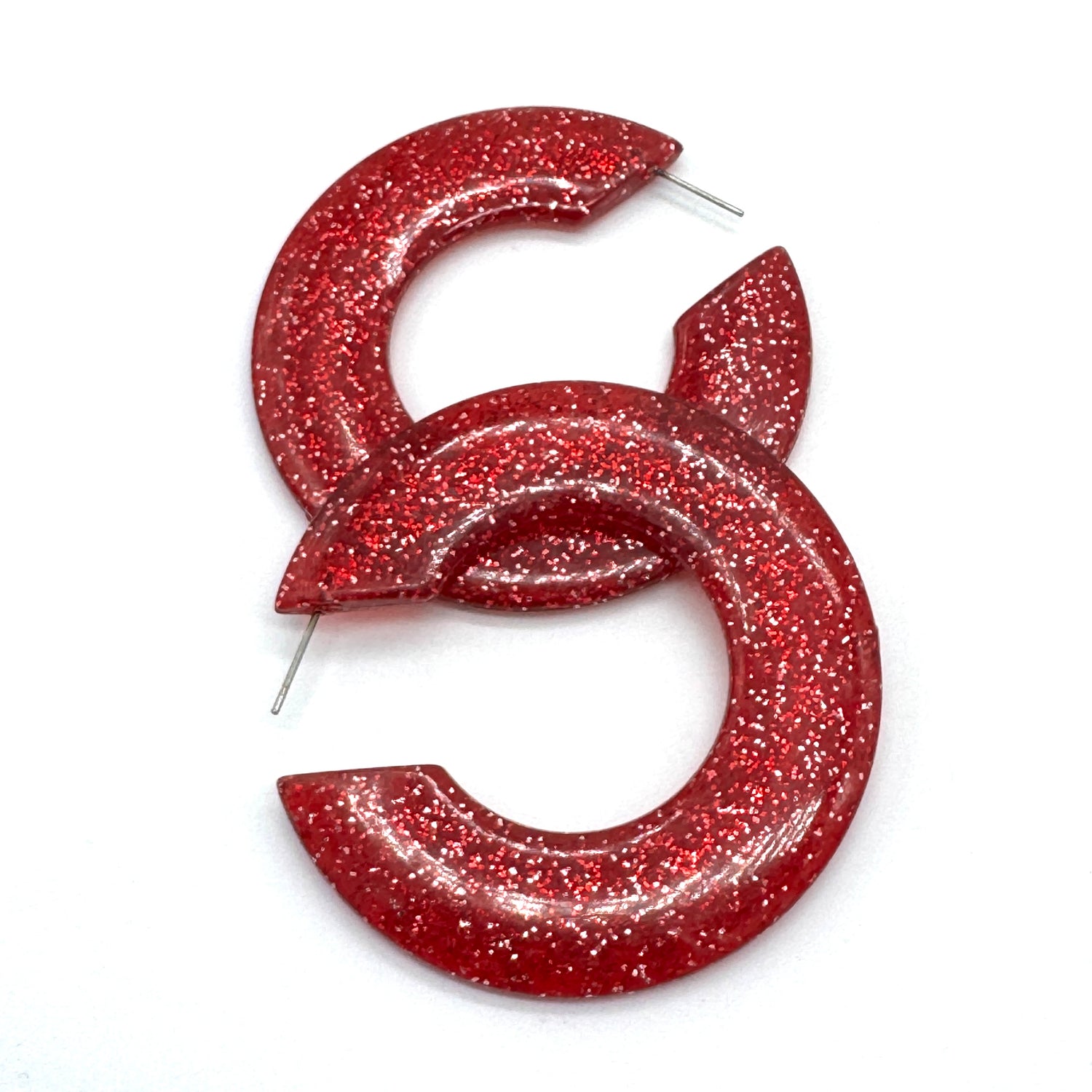 Red Glitter Large Twiggy Hoop Earrings
