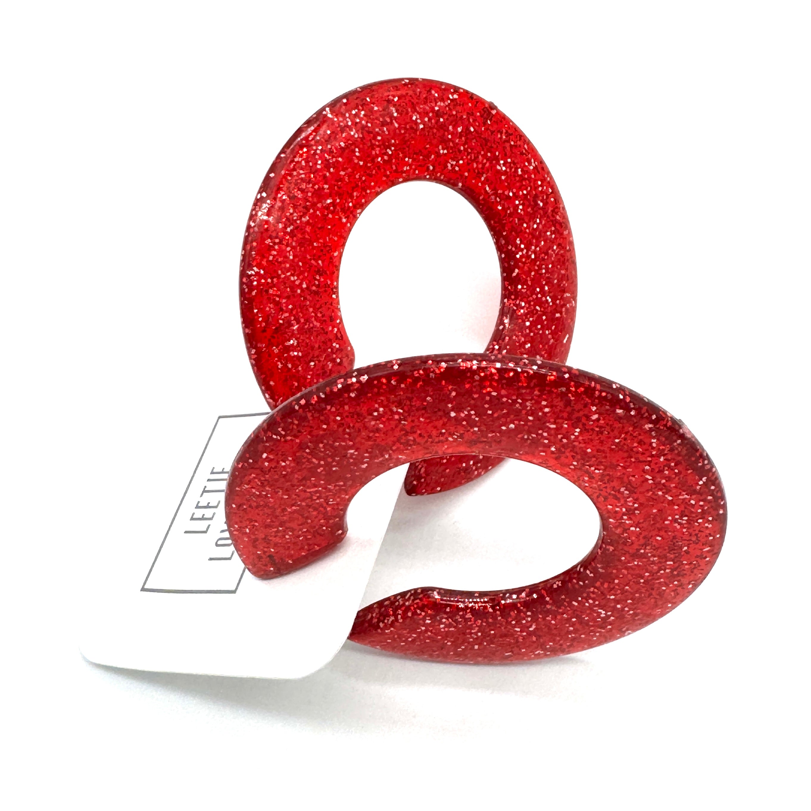 Red Glitter Large Twiggy Hoop Earrings