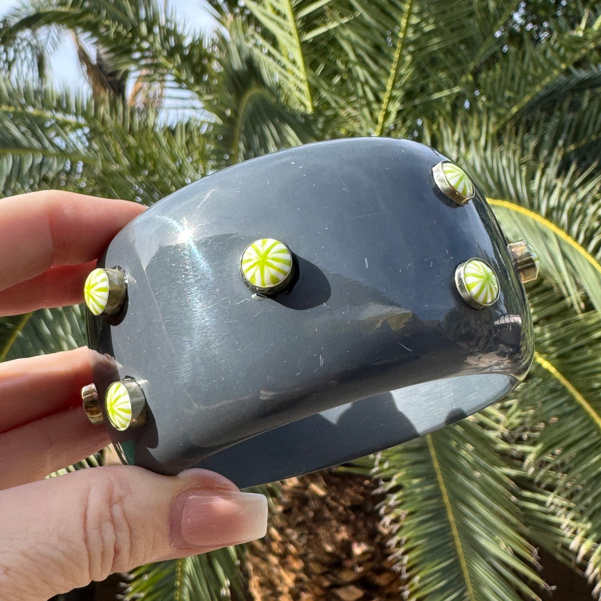 Charcoal Gray &amp; Lime Starburst Bangle