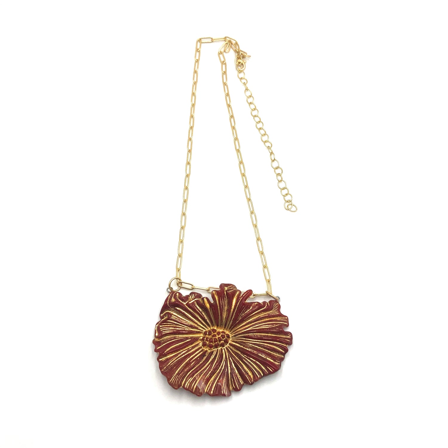 Cosmos Gilded Red Single Flower Necklace