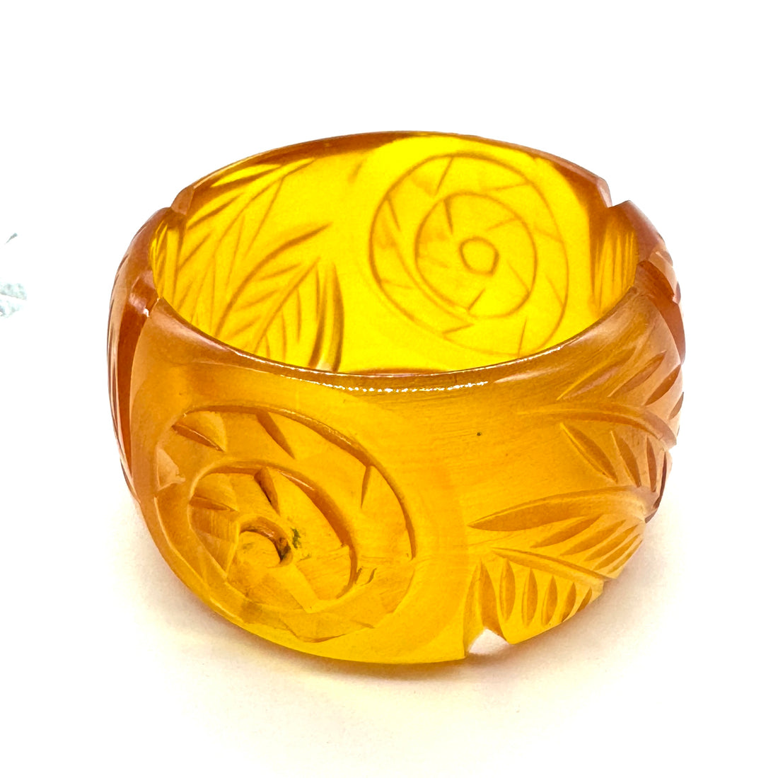Golden Yellow Juicy Carved Resin Bangle Bracelet - Wide