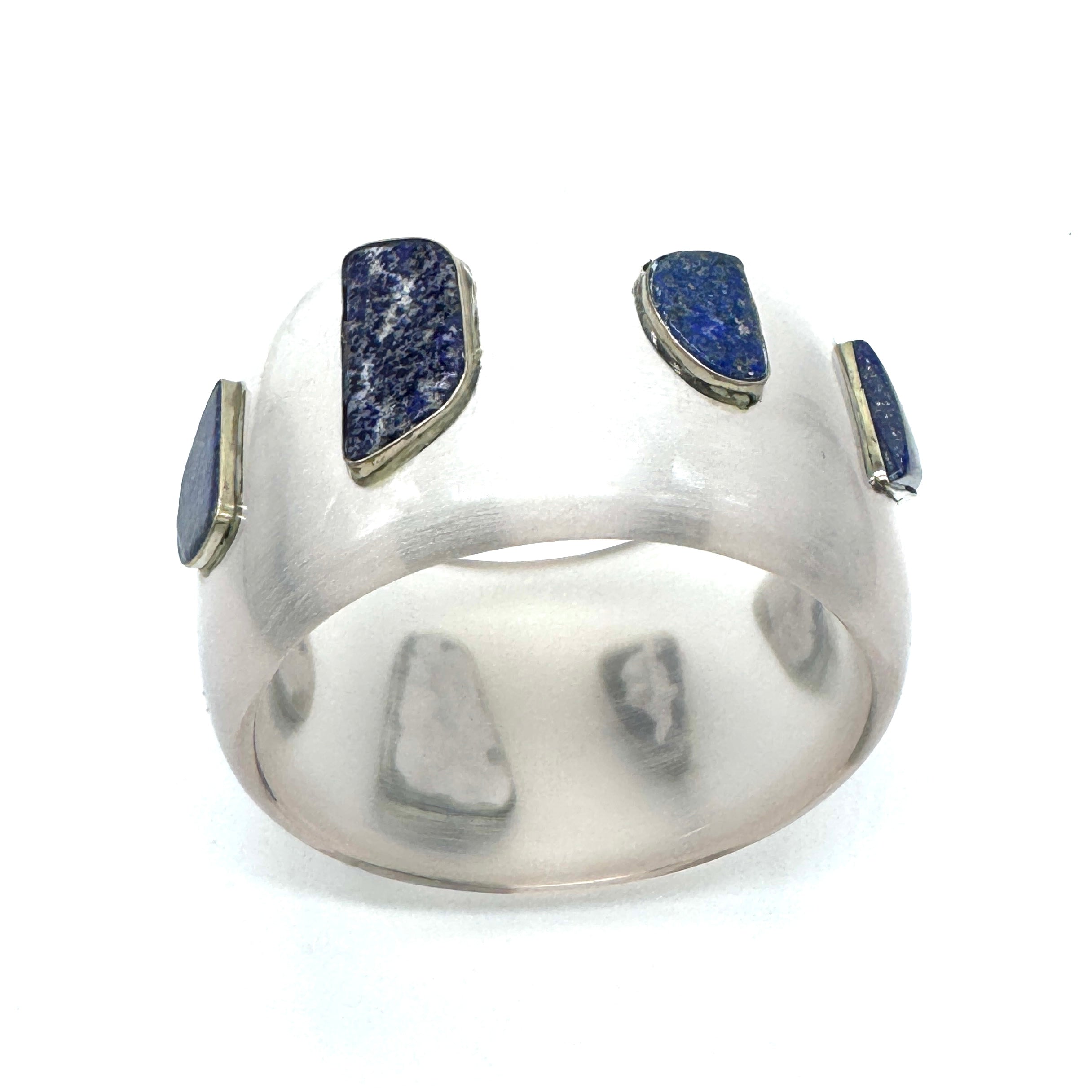 Clear &amp; Angled Lapis Set Resin Bangle Bracelet - Mondo - AS IS