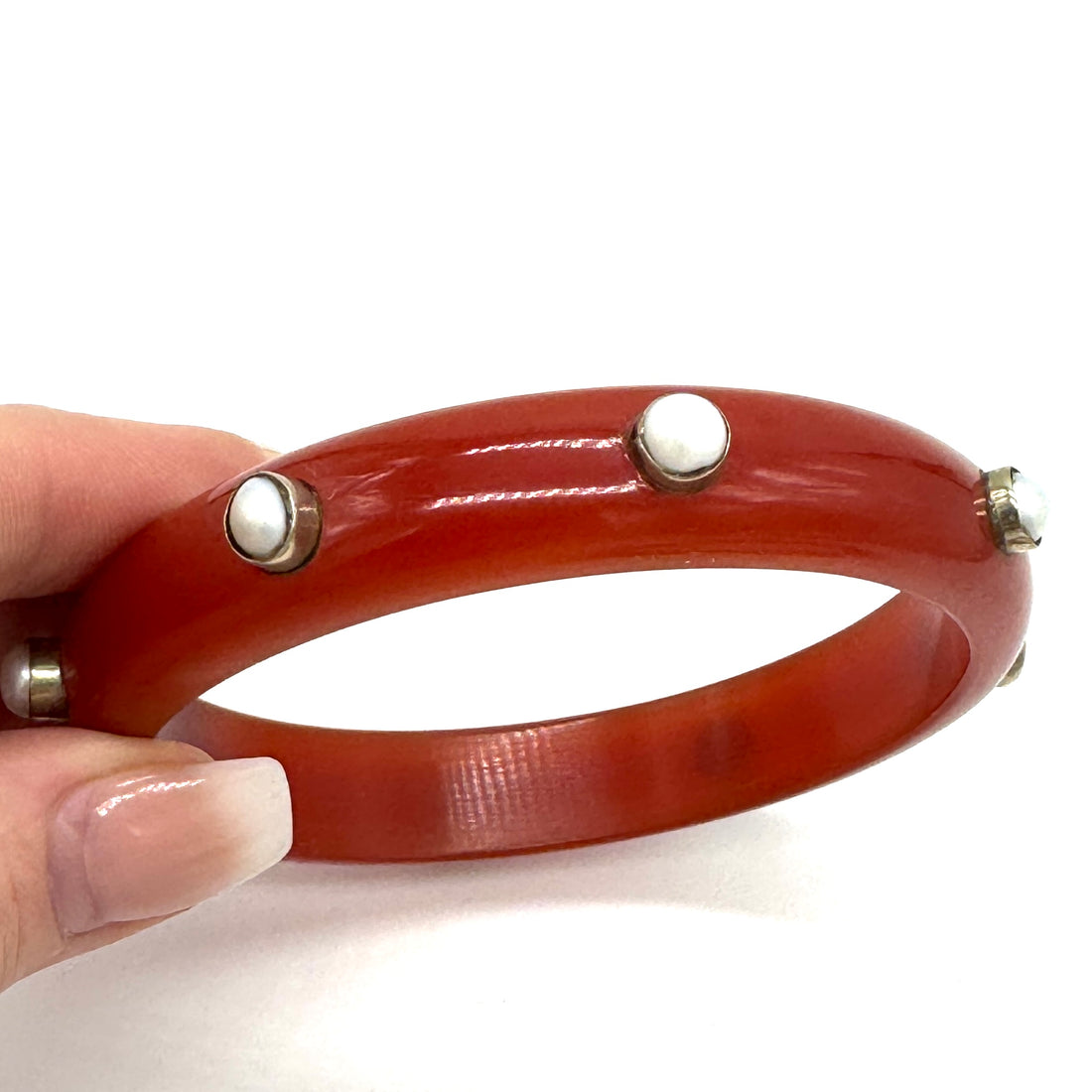 Tomato &amp; Freshwater Pearl Skinny Resin Bangle Bracelet