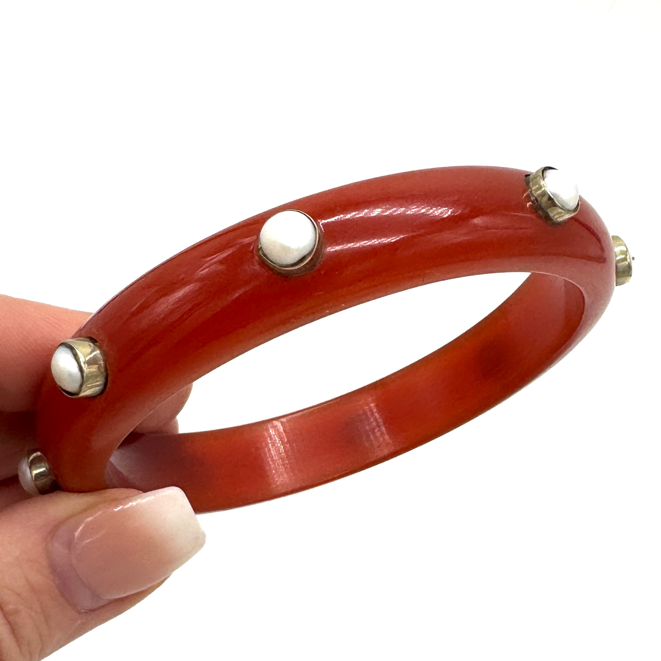 Tomato &amp; Freshwater Pearl Skinny Resin Bangle Bracelet