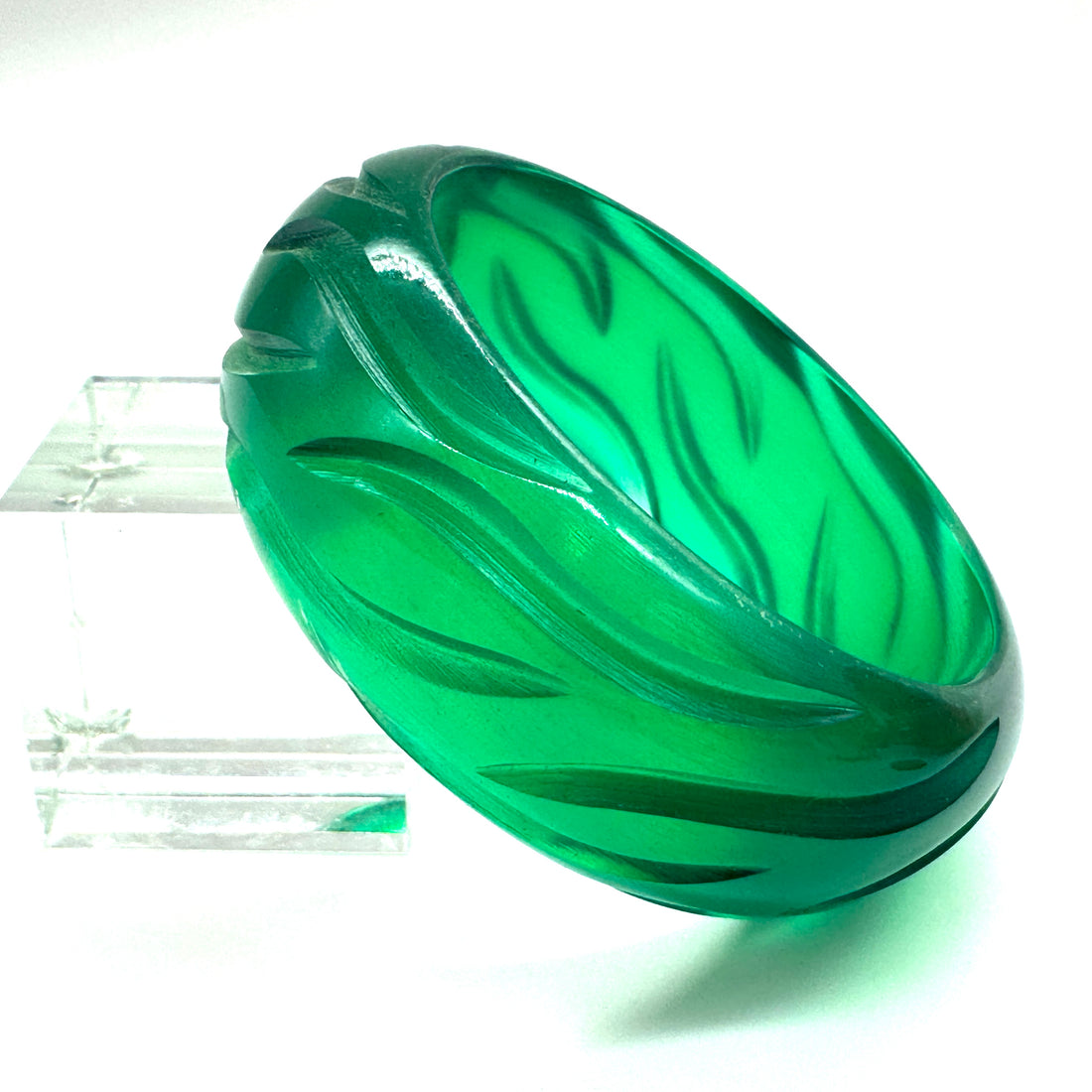 Petrol Green Juicy Carved Resin Bangle Bracelet - Midi