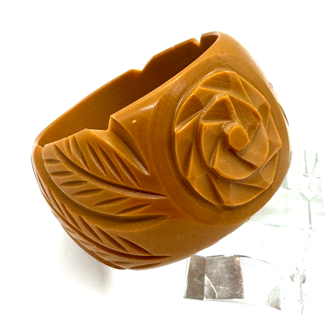 Butterscotch Carved Resin Bangle Bracelet - Wide