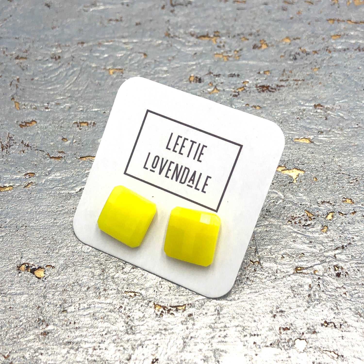 Yellow Faceted Square Stud Earrings *