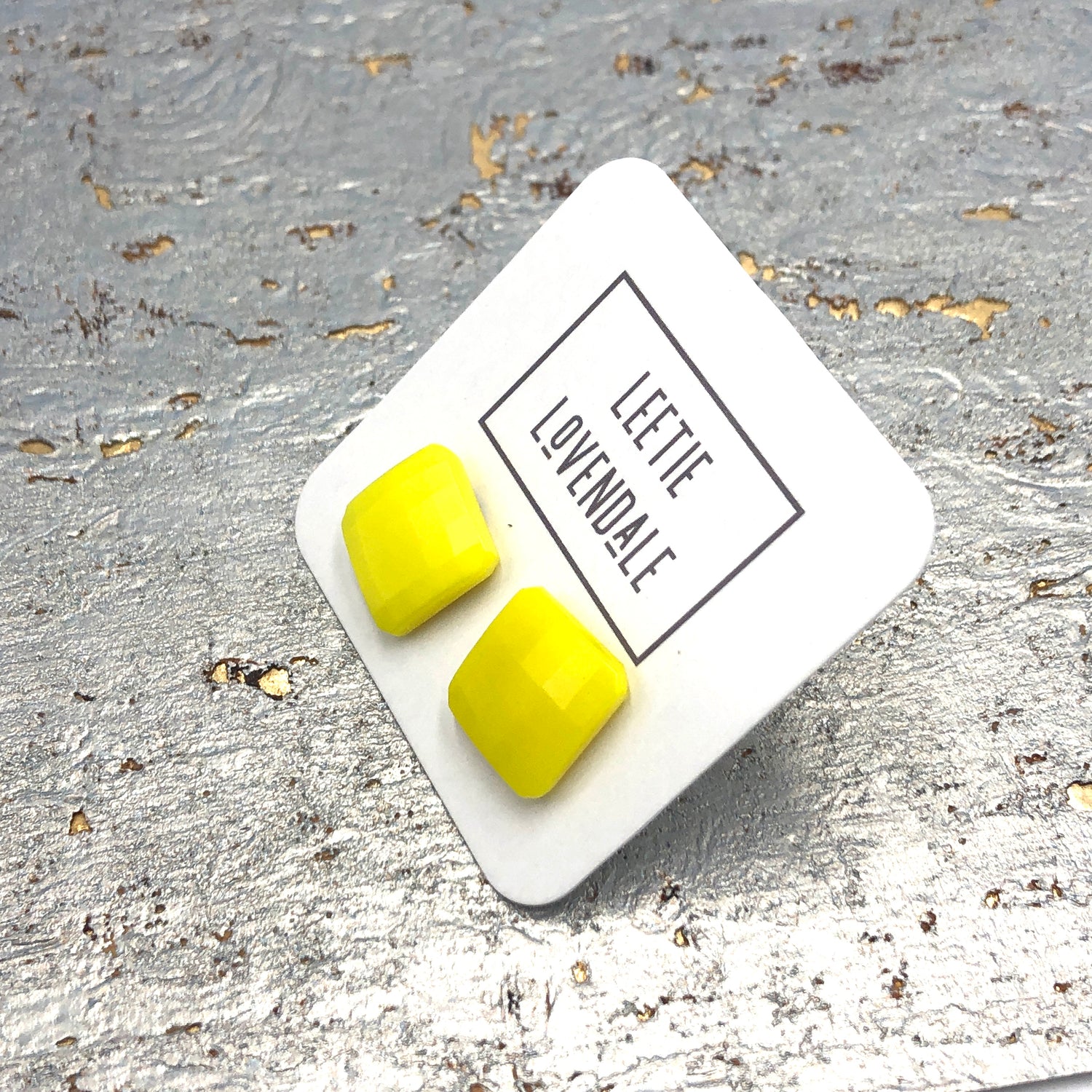 Yellow Faceted Square Stud Earrings *