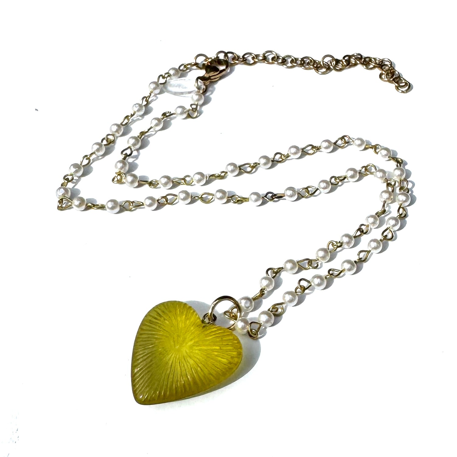 Radiant Puff Heart Necklace on Pearls