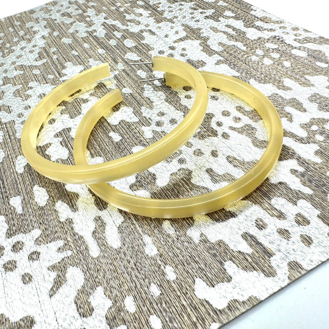 RARE Cream Moonglow Bangle Hoop Earrings 3 Inch