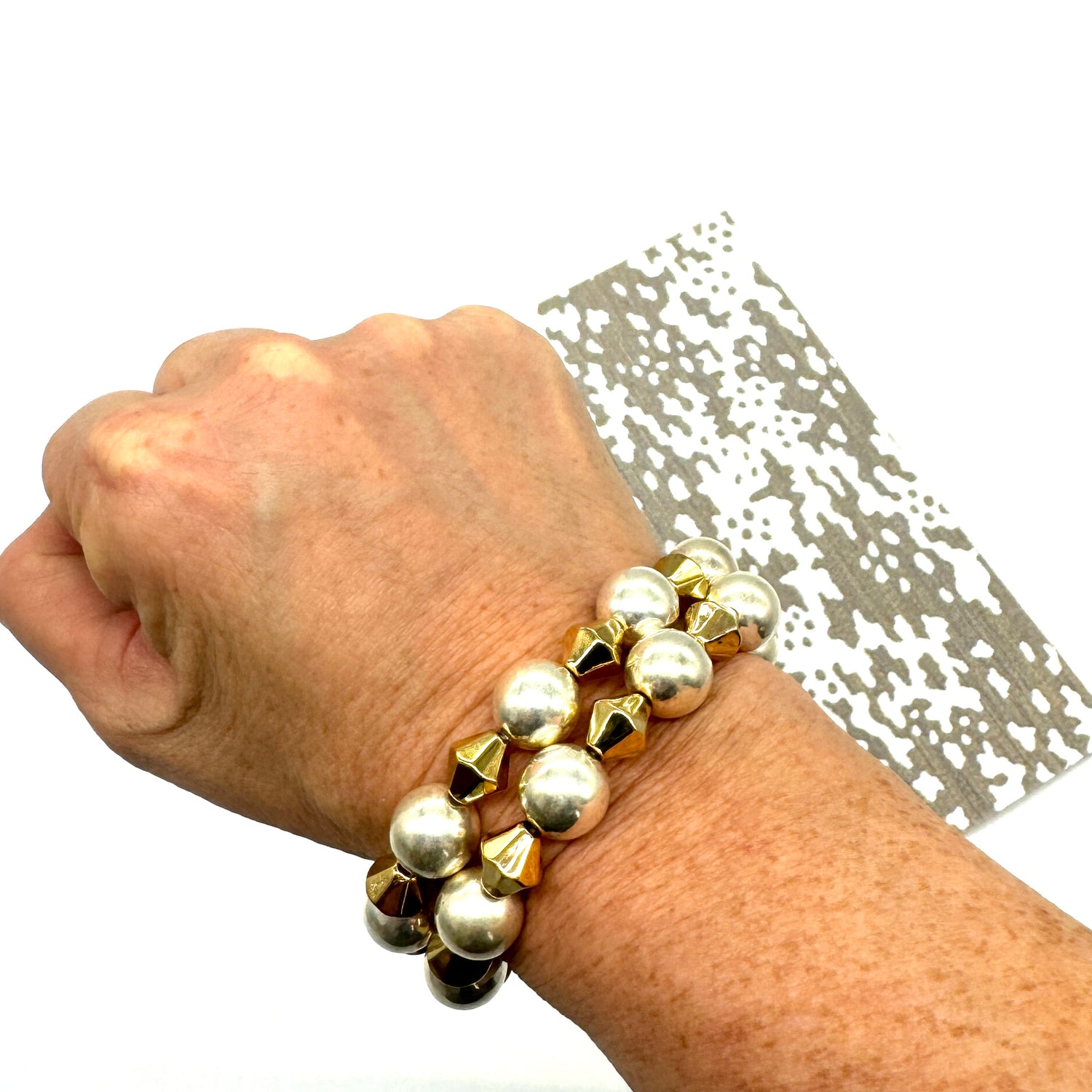 Silver &amp; Gold Mixed Statement Stretch Bracelet