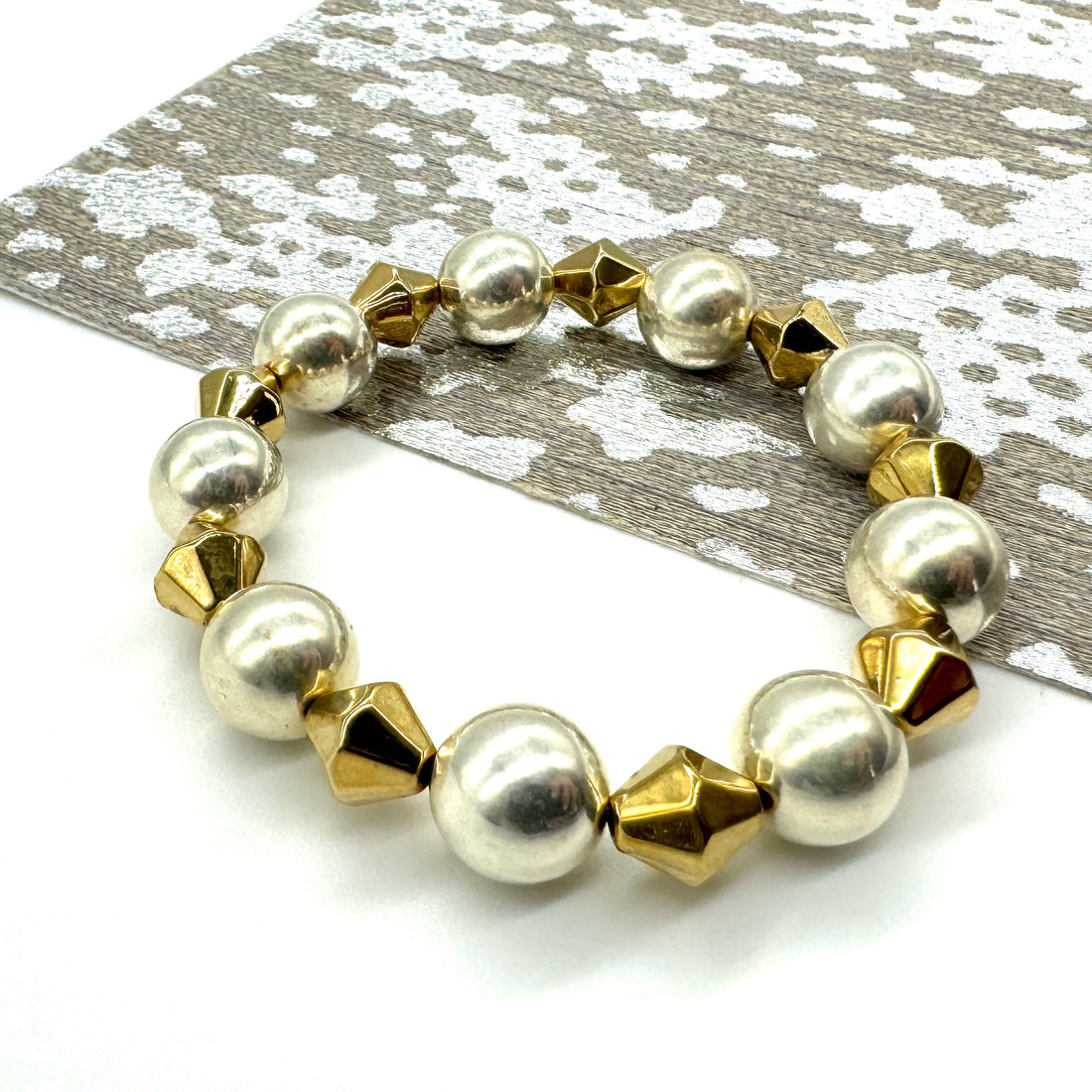 Silver &amp; Gold Mixed Statement Stretch Bracelet