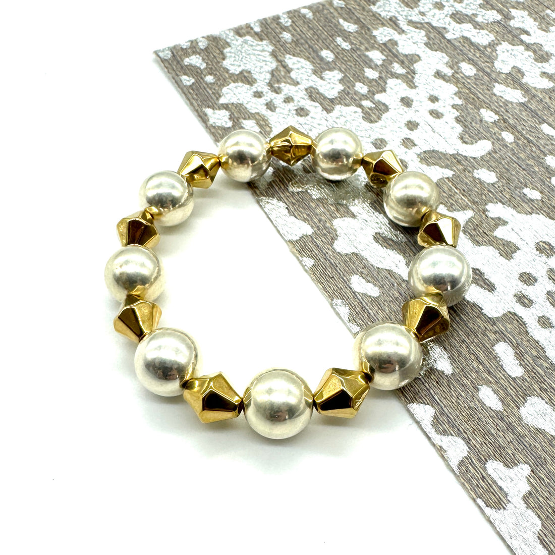 Silver &amp; Gold Mixed Statement Stretch Bracelet