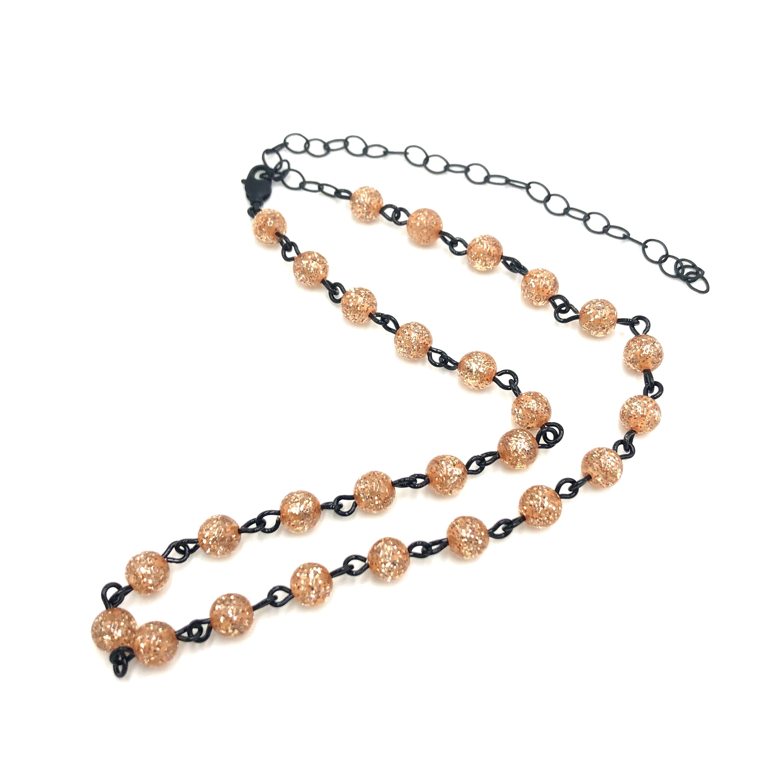peach colored glitter beaded necklace