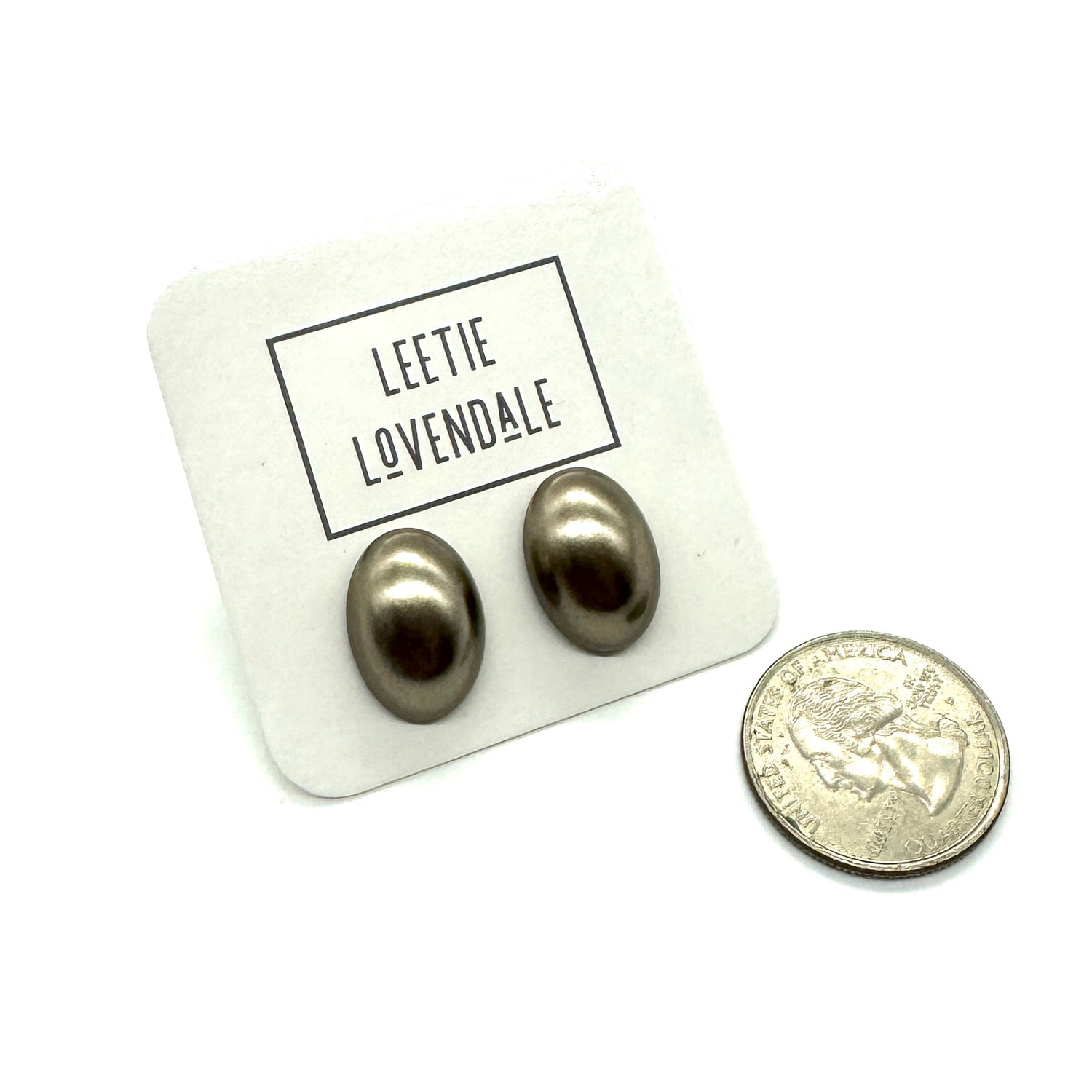 Pewter Pearl Oval Stud Earrings *