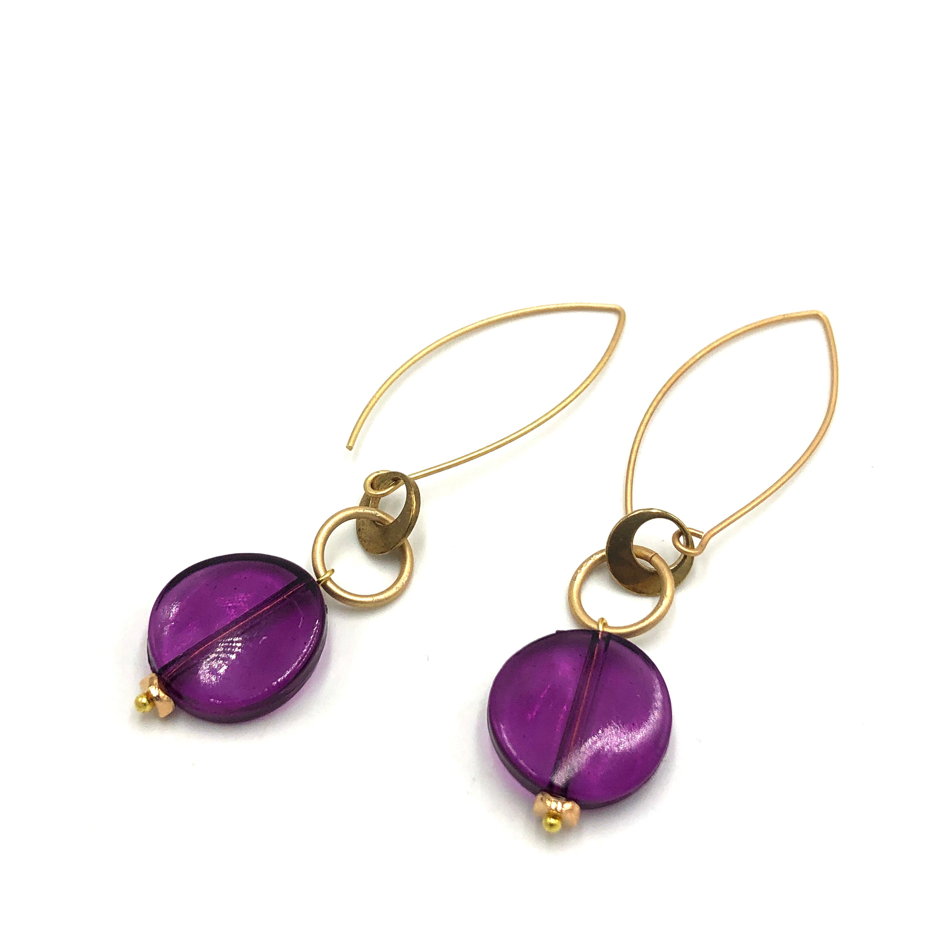 Purple &amp; Brass Raindrop Earrings