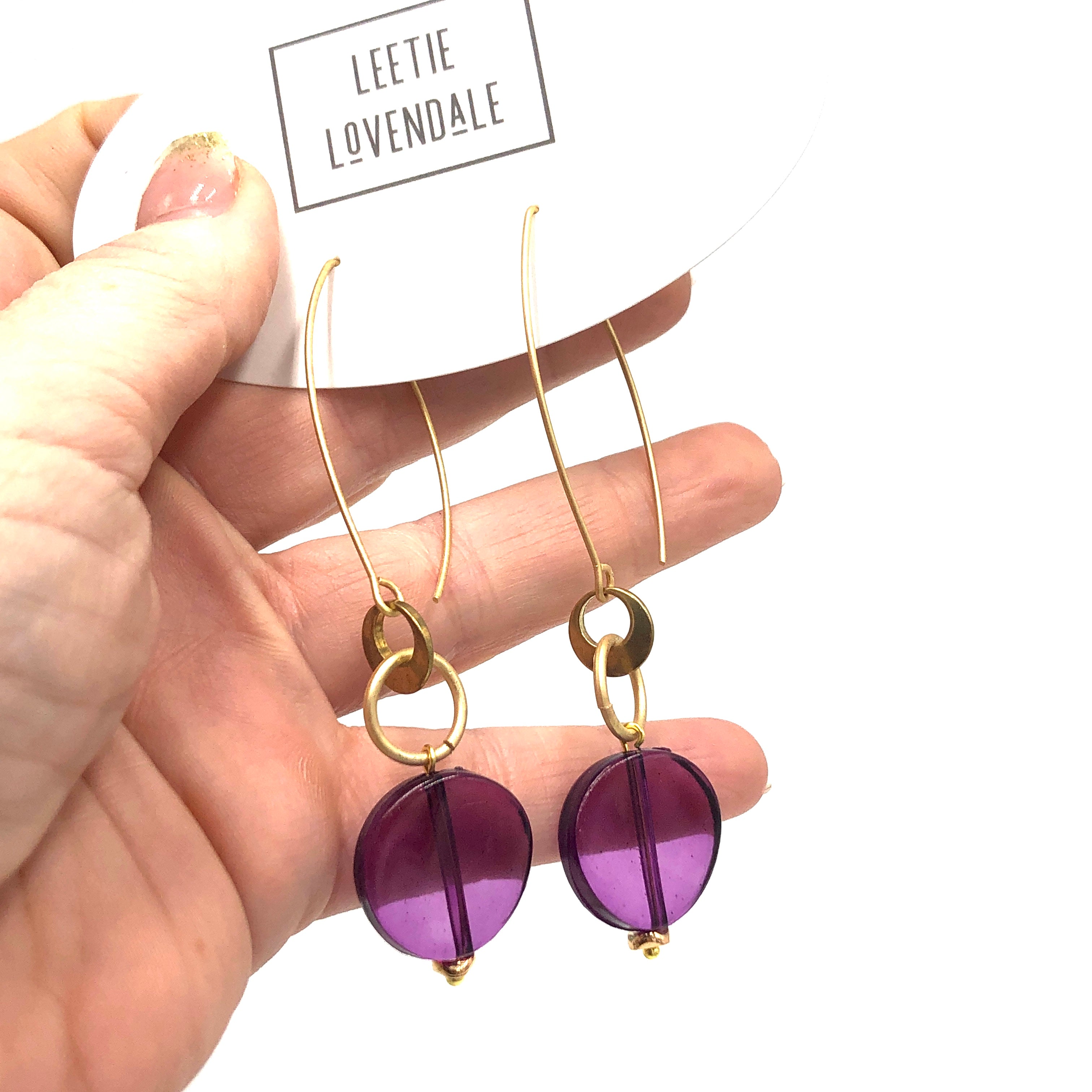Purple &amp; Brass Raindrop Earrings