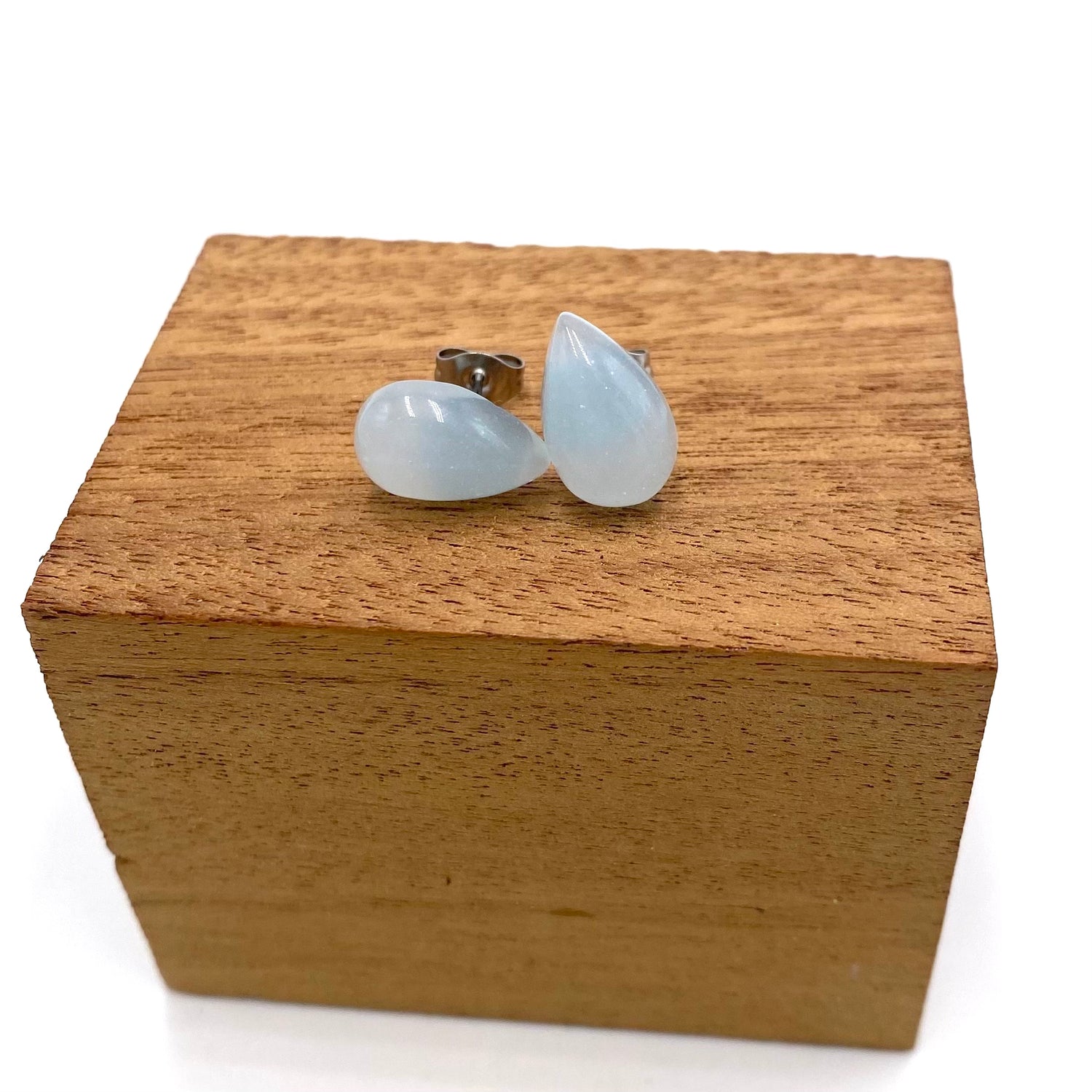 Ice Blue Opal Teardrop Stud Earrings