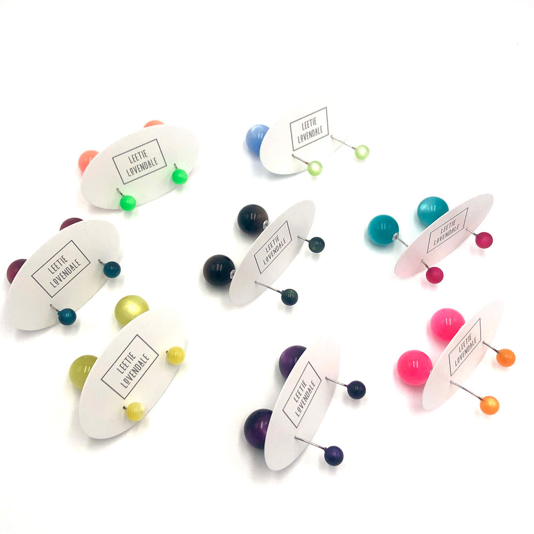 multi colors of the Leetie Lovendale lucite bob stud earrings