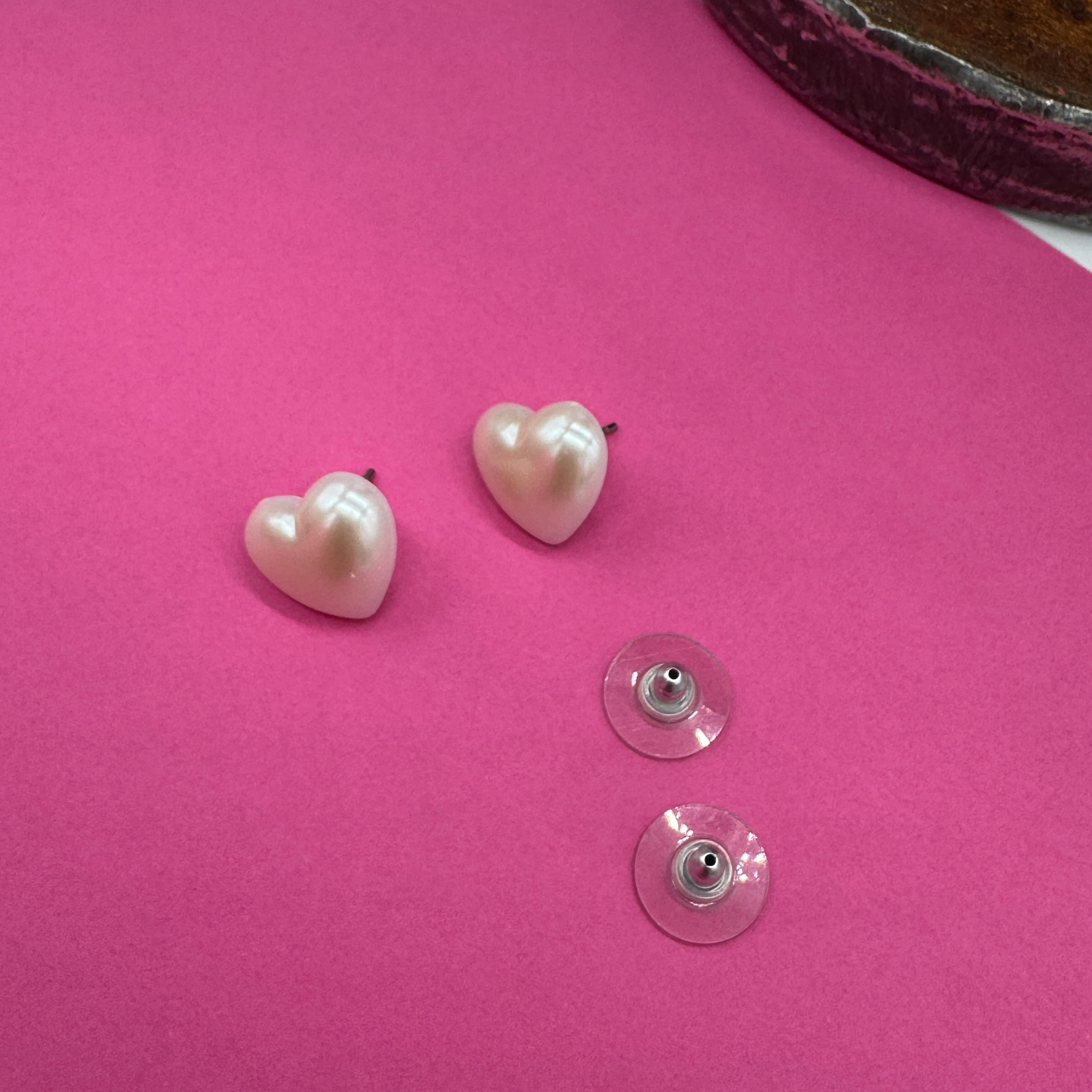 Puff Pearl Heart Studs