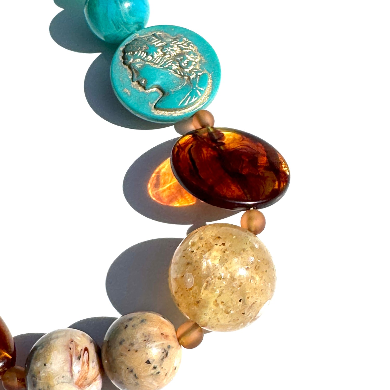 Turquoise Cameo Coin Necklace