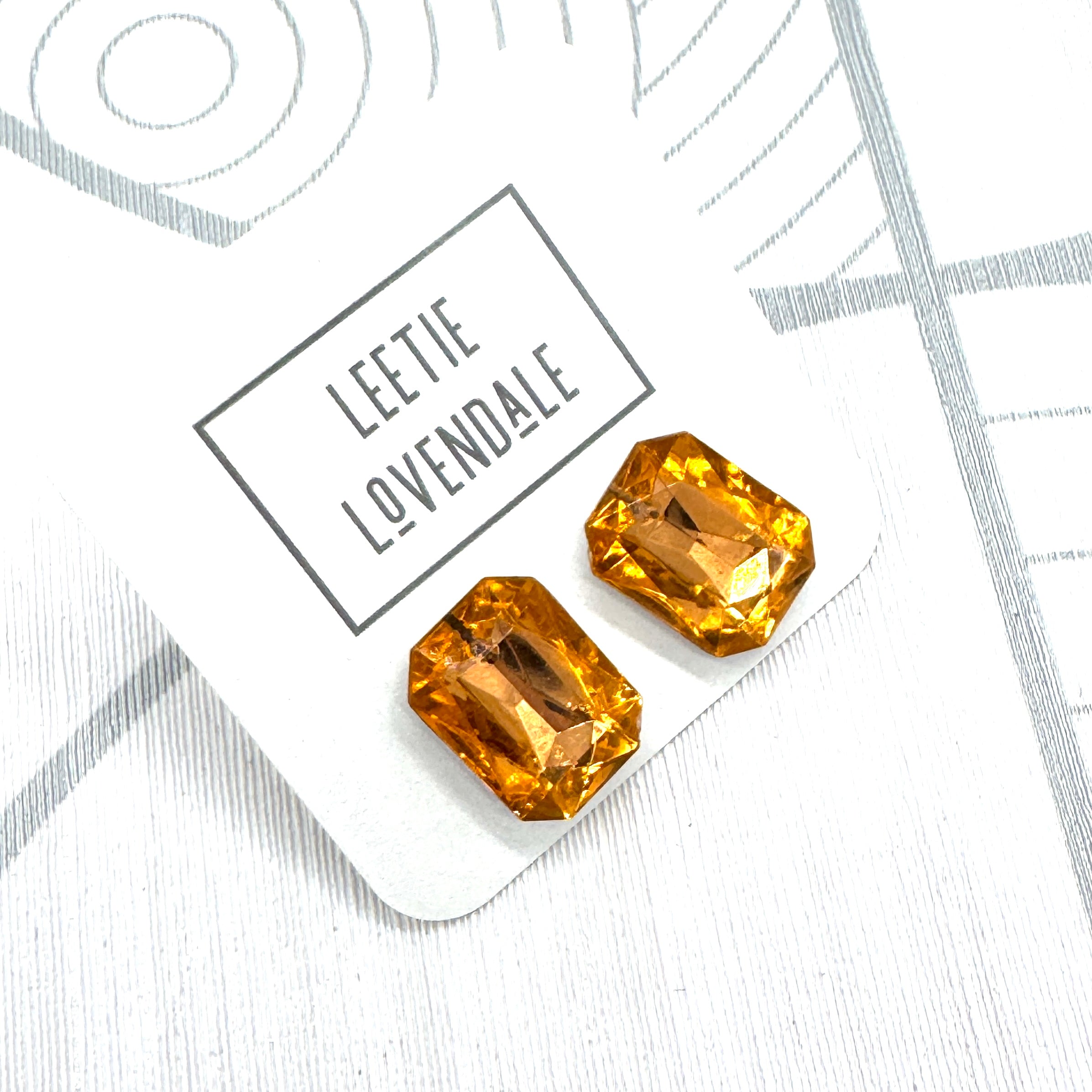 Tangerine Faceted Rectangle Shine On Stud Earrings