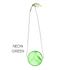 Neon green pendant necklace on a white background