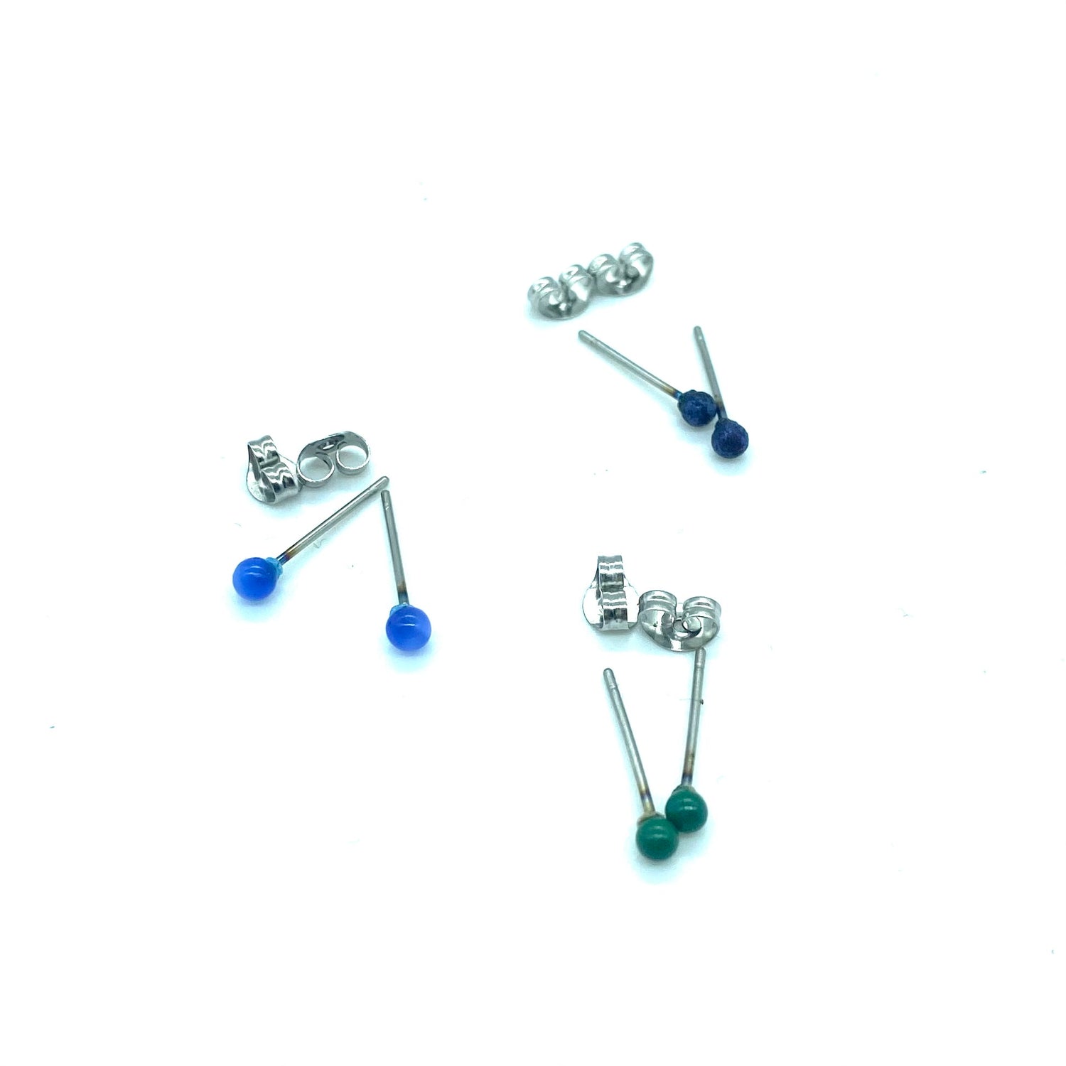 Navy Green &amp; Periwinkle Moonglow Tiny Studs Earrings Set