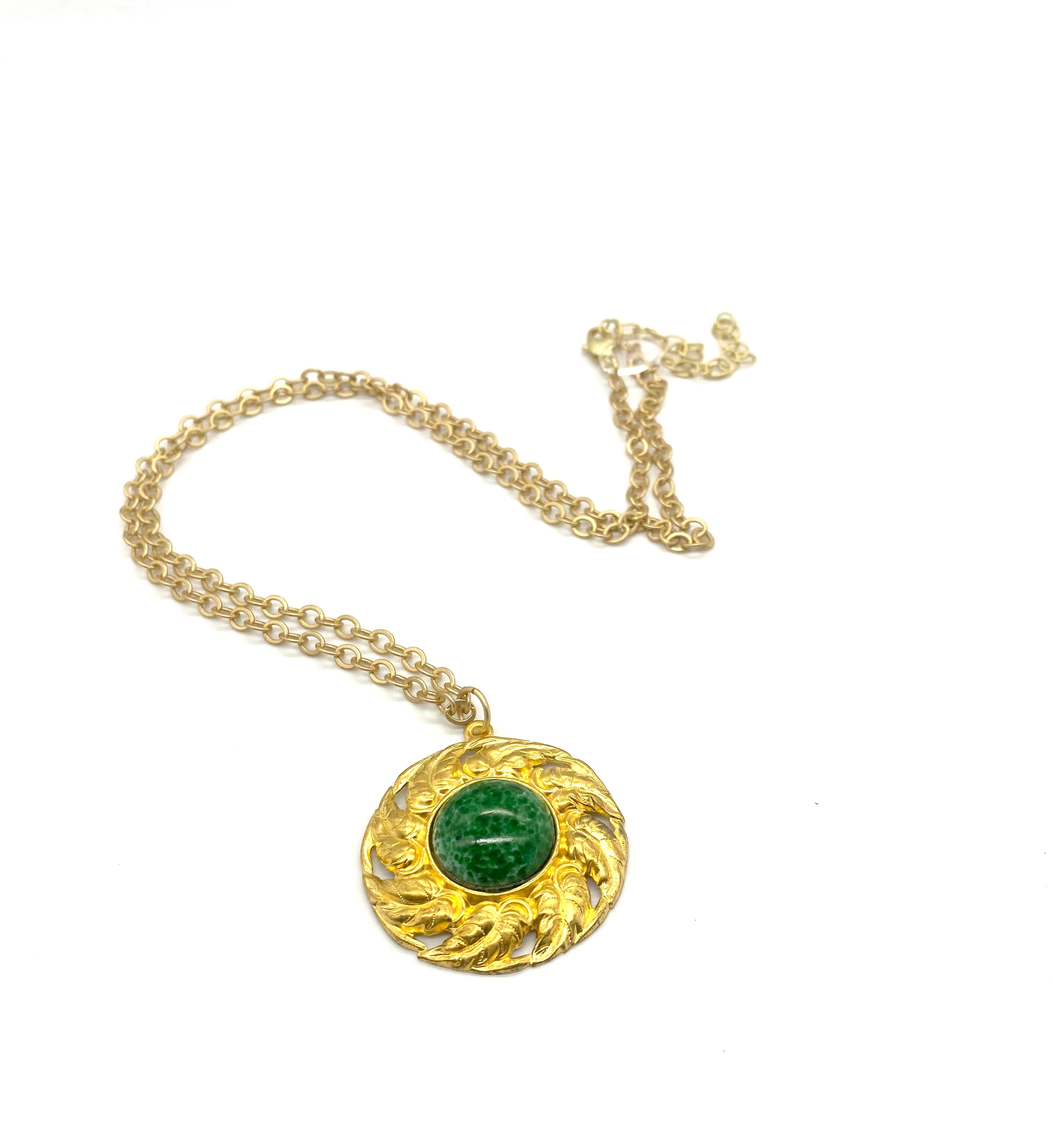 Lady Whistleton Medallion Necklace - Green &amp; Matte Gold