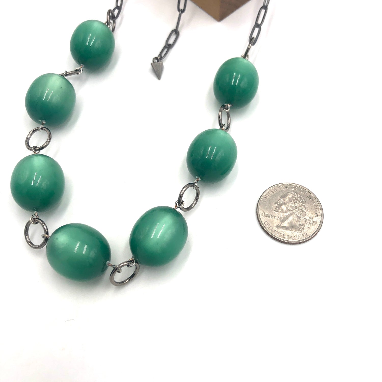 Light Emerald Moonglow Chunky Oval Stations Necklace