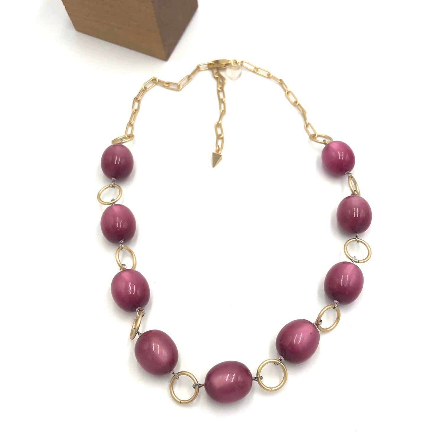Cranberry Moonglow Oval Stations Necklace
