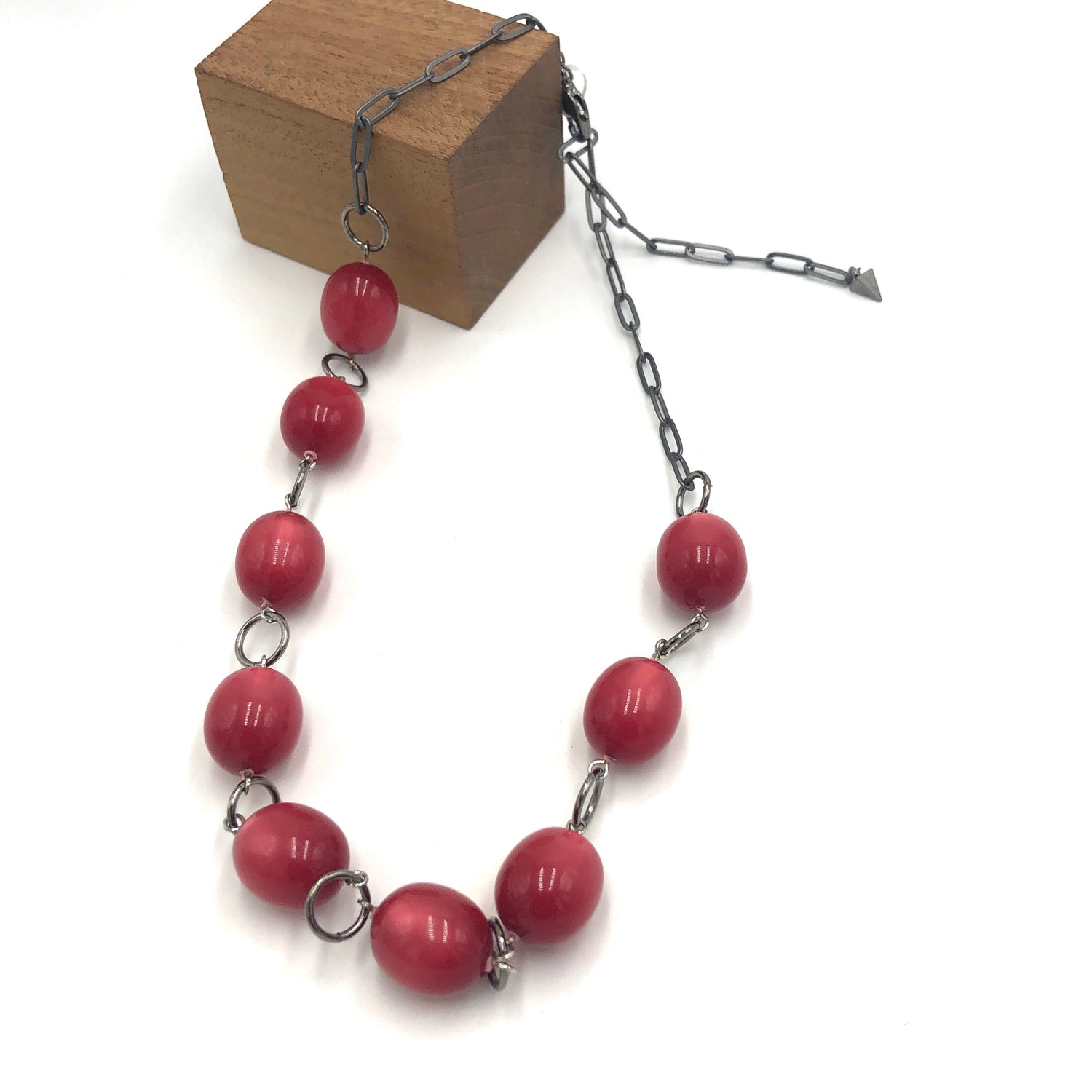 Ruby Red Moonglow Oval Stations Necklace