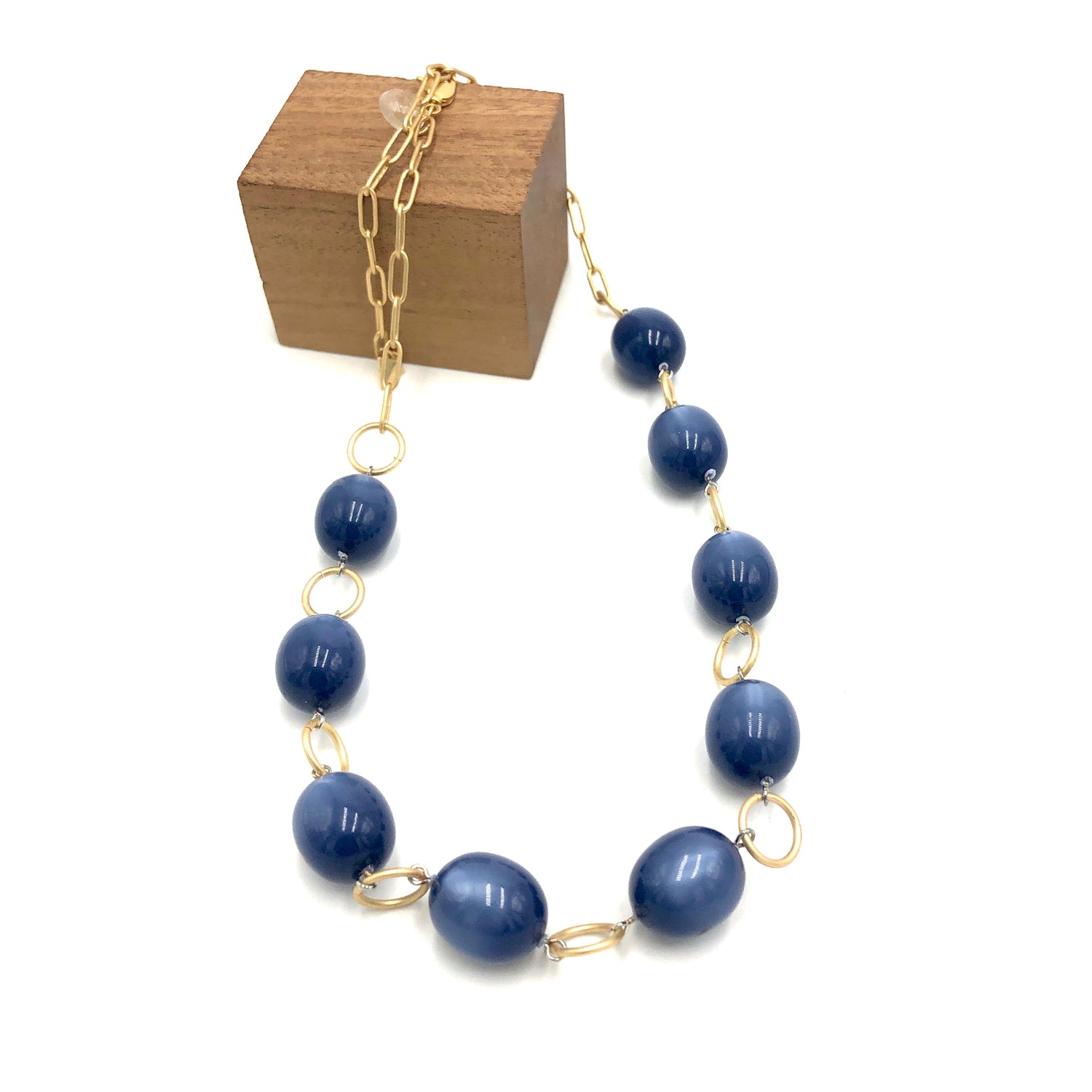 Sapphire Blue Moonglow Oval Stations Necklace
