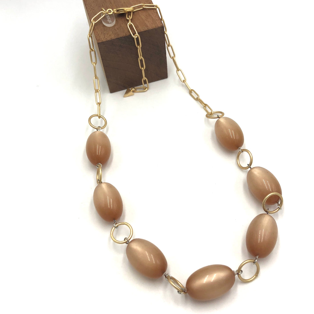 Champagne Moonglow Bulb Oval Stations Necklace