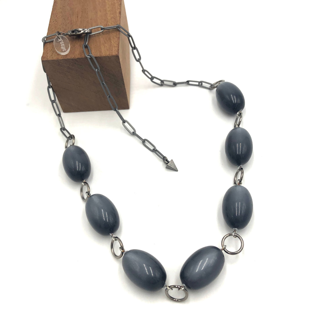 Charcoal Moonglow Bulb Oval Stations Necklace