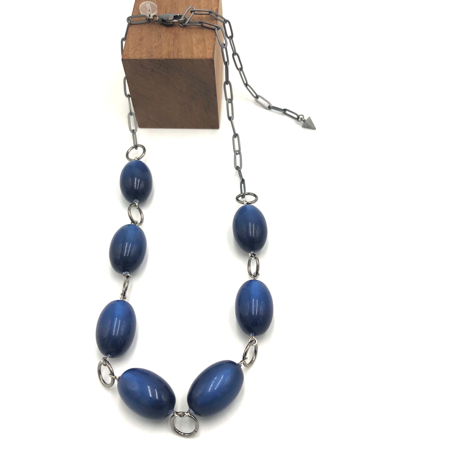 Blue Moonglow Bulb Oval Stations Necklace