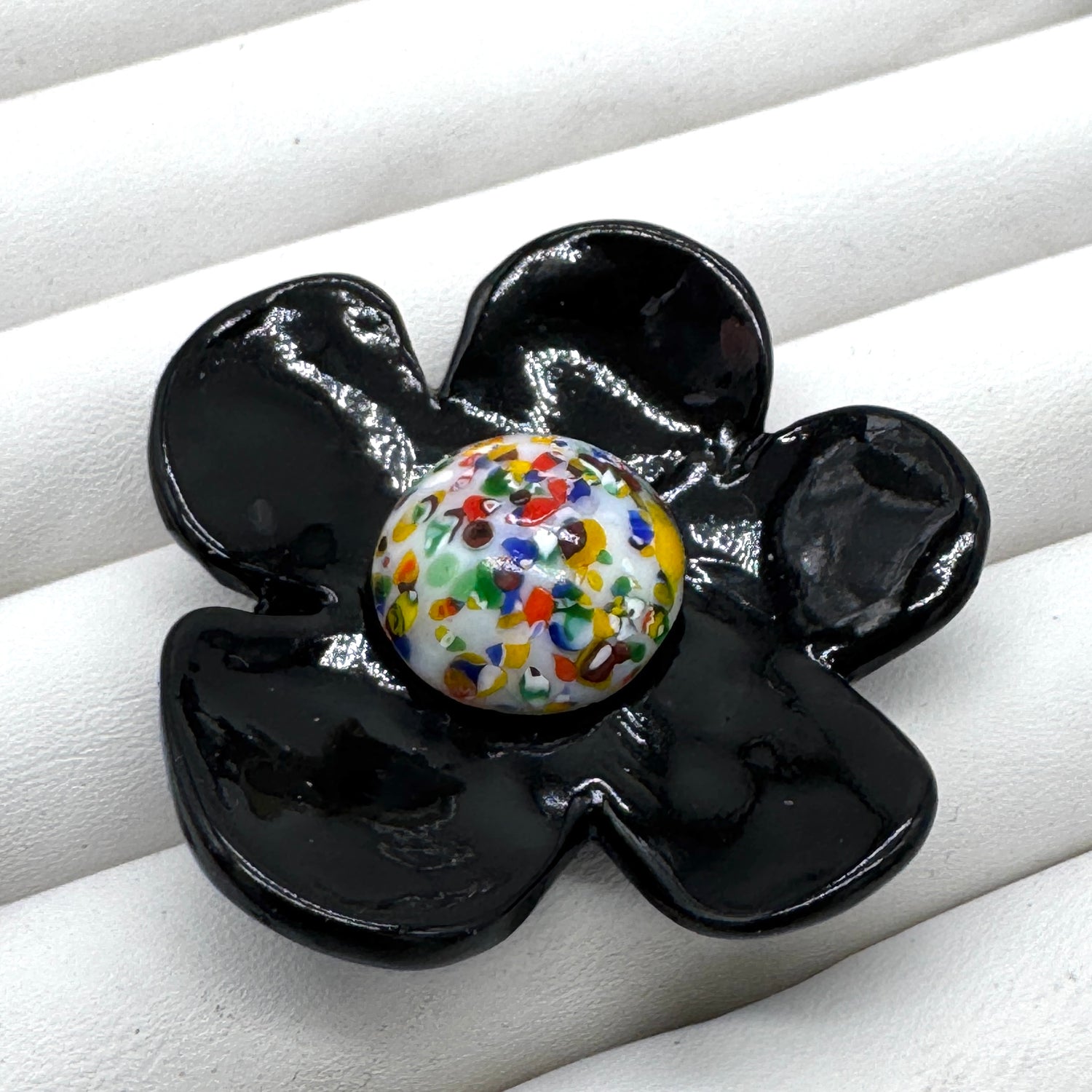 Black Coco Flower Cocktail Ring — Rainbow Mosaic Center