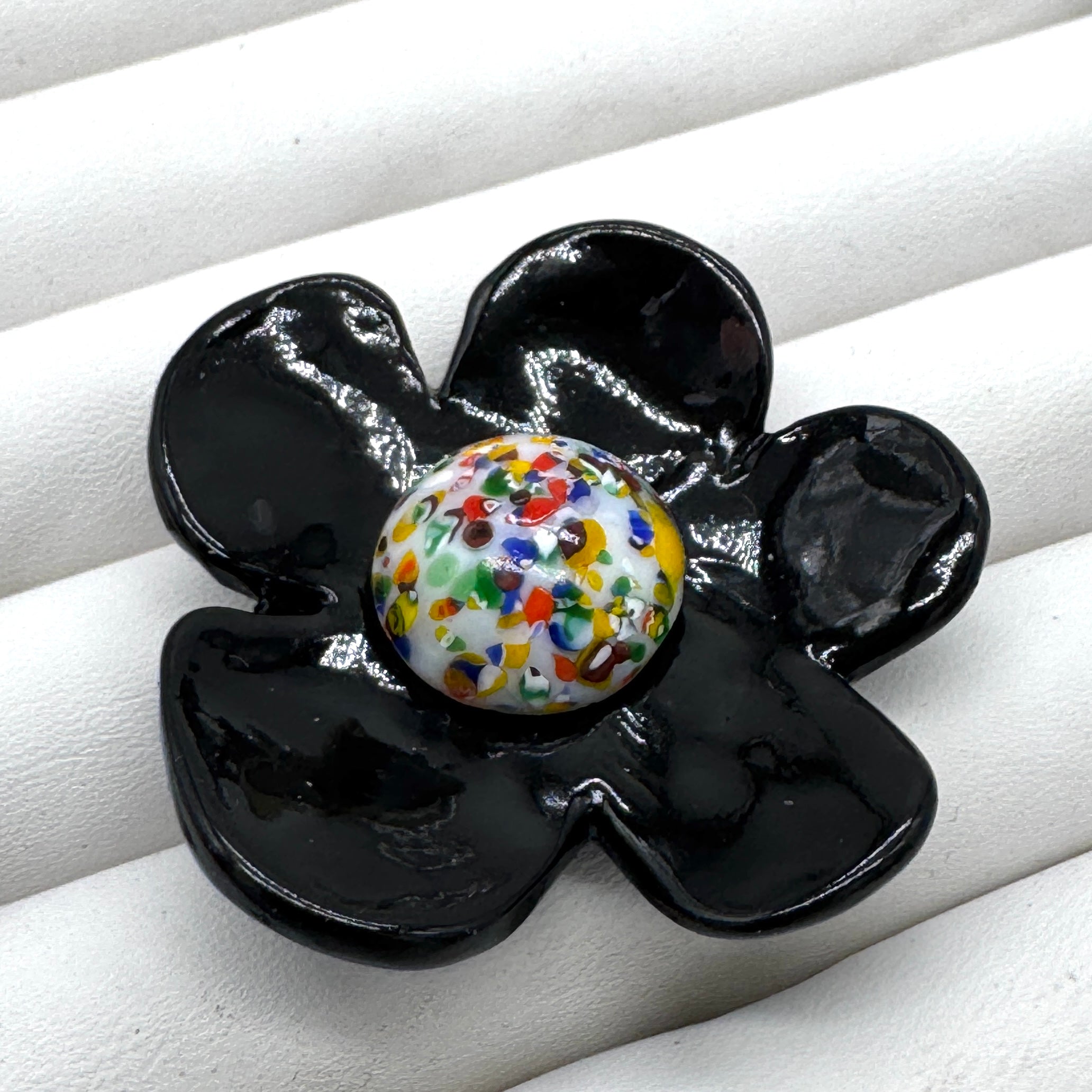 Black Coco Flower Cocktail Ring — Rainbow Mosaic Center