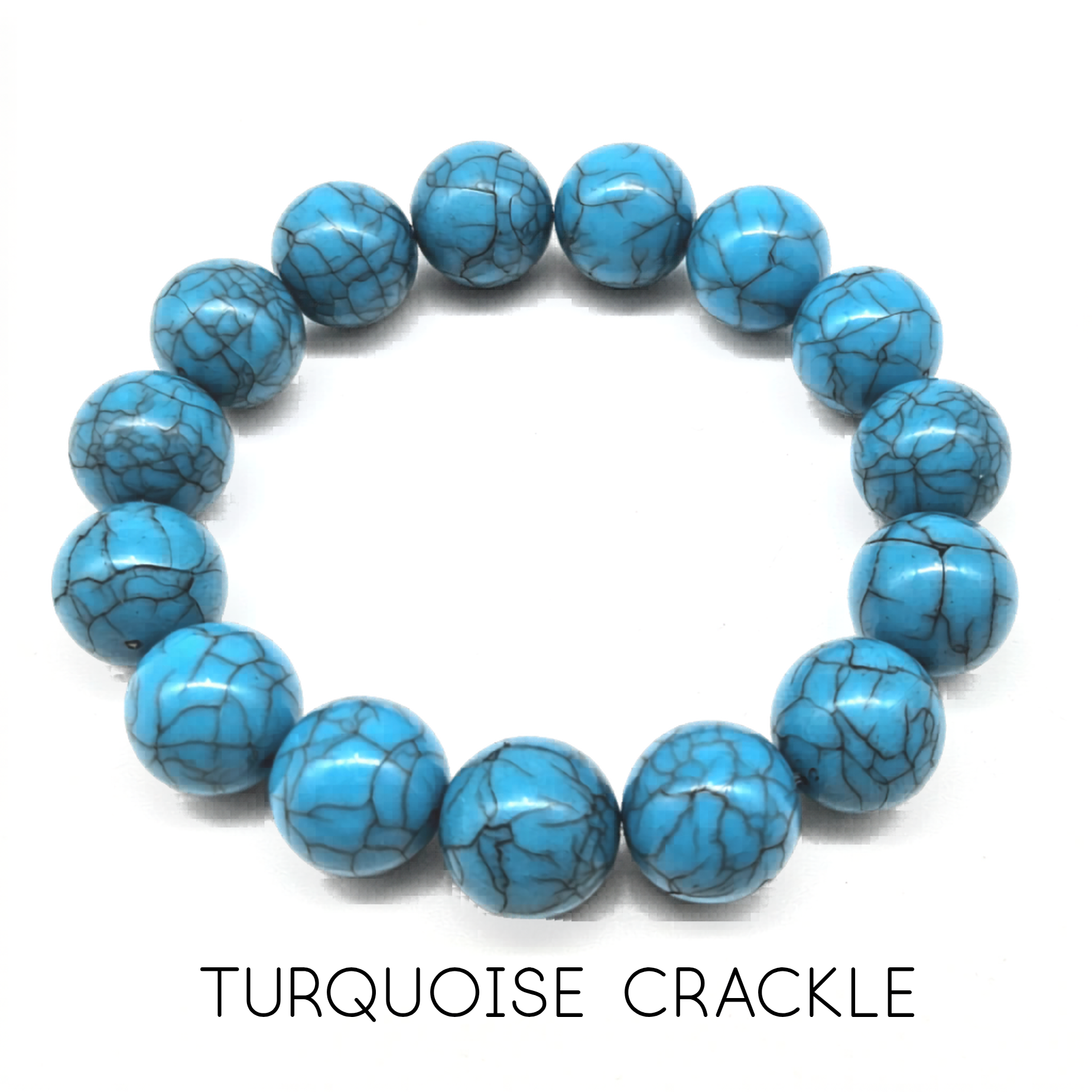 Turquoise crackle bead bracelet on a white background