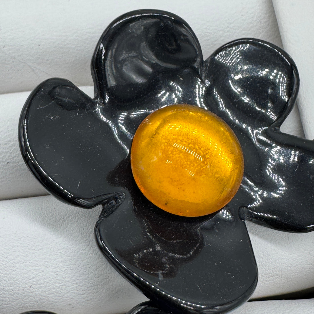 Black Coco Flower Cocktail Ring — Yellow Foil Center