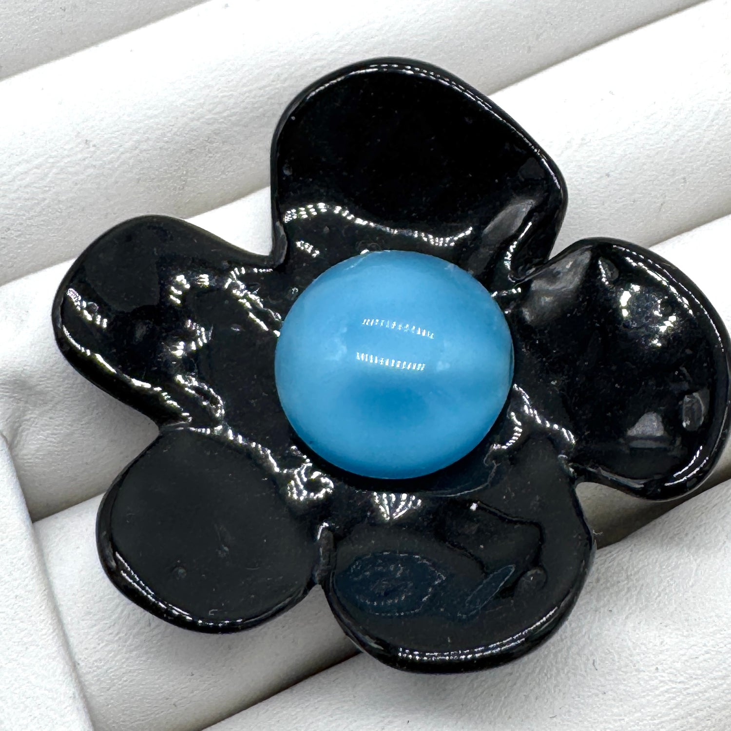 Black Coco Flower Cocktail Ring — Blue Silk Center