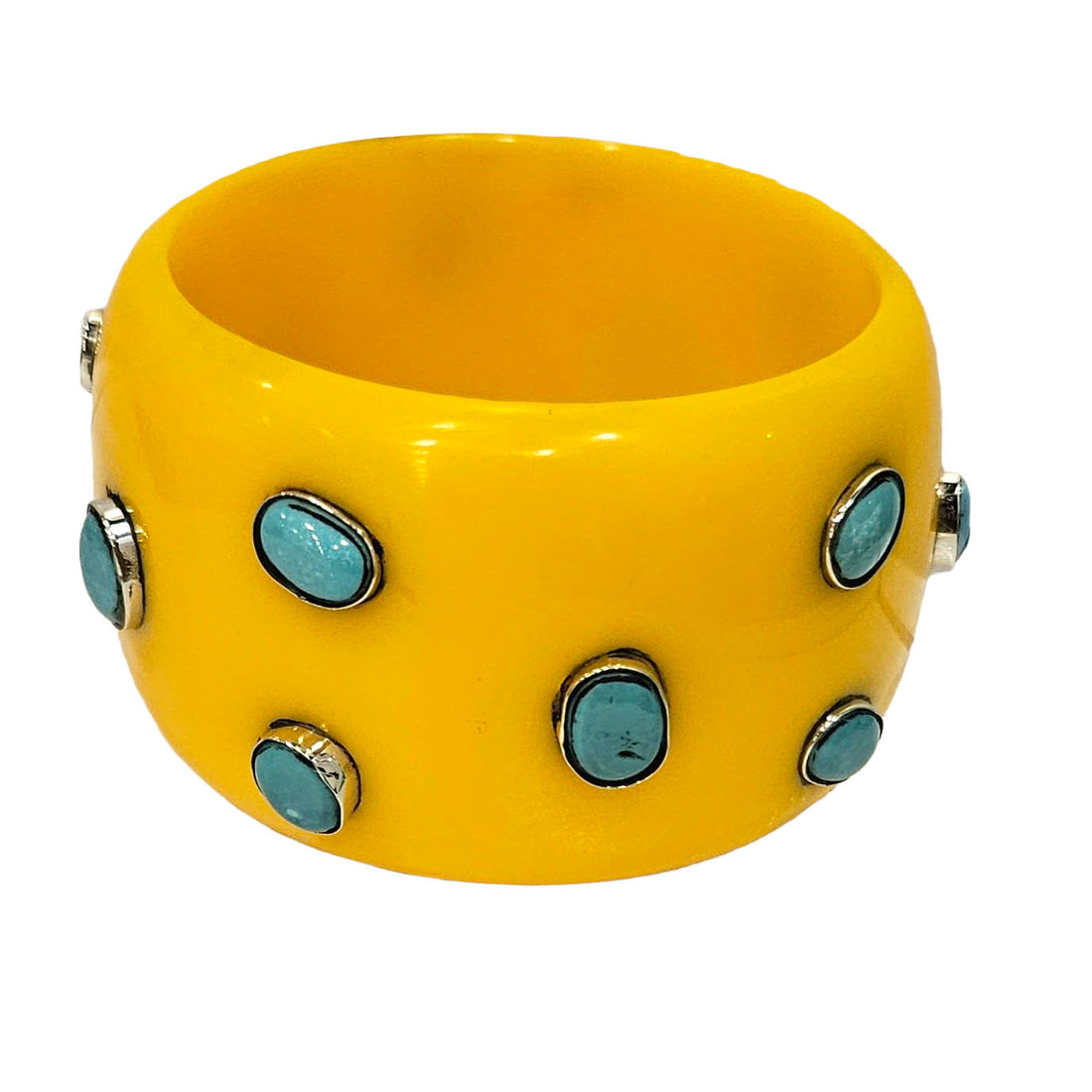 Sun Yellow &amp; Turquoise Resin Bangle Bracelet - Mondo